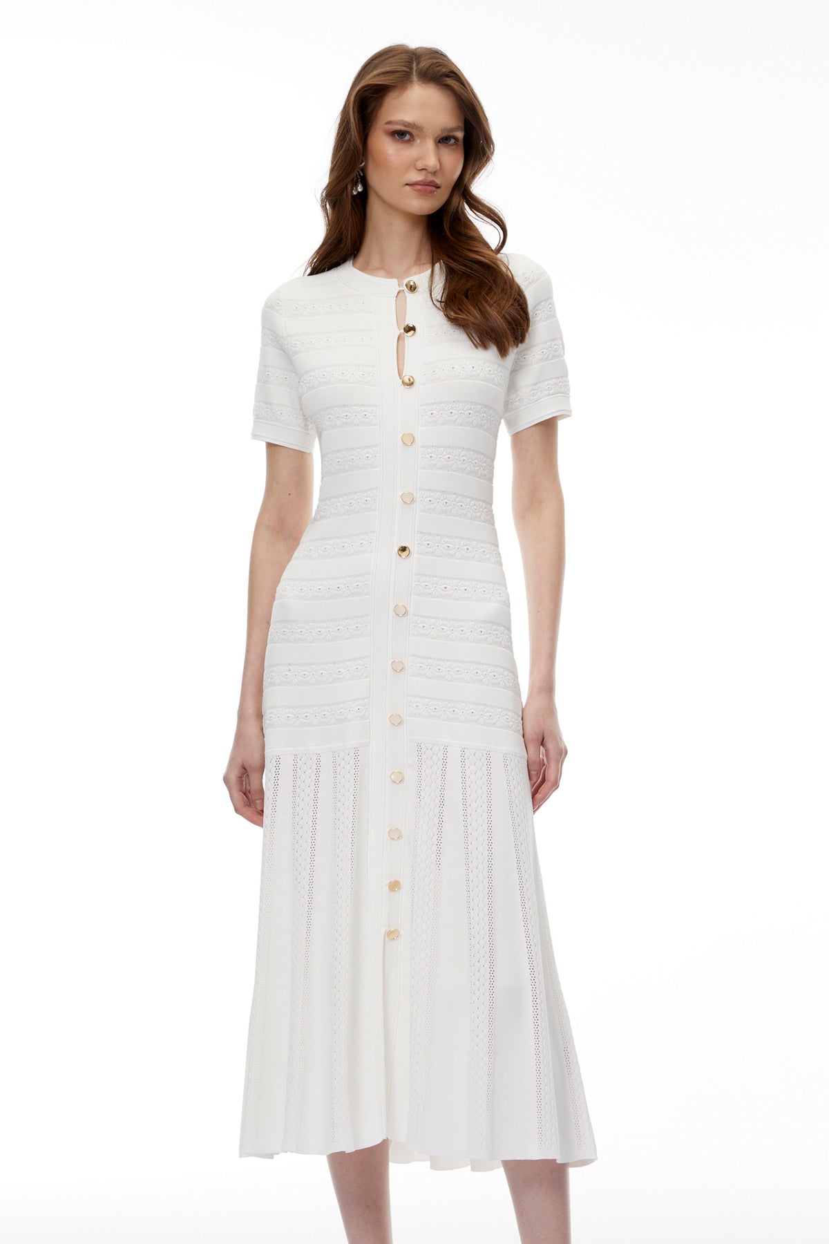Nephele White Button Down Knit Midi Dress (Final Sale)