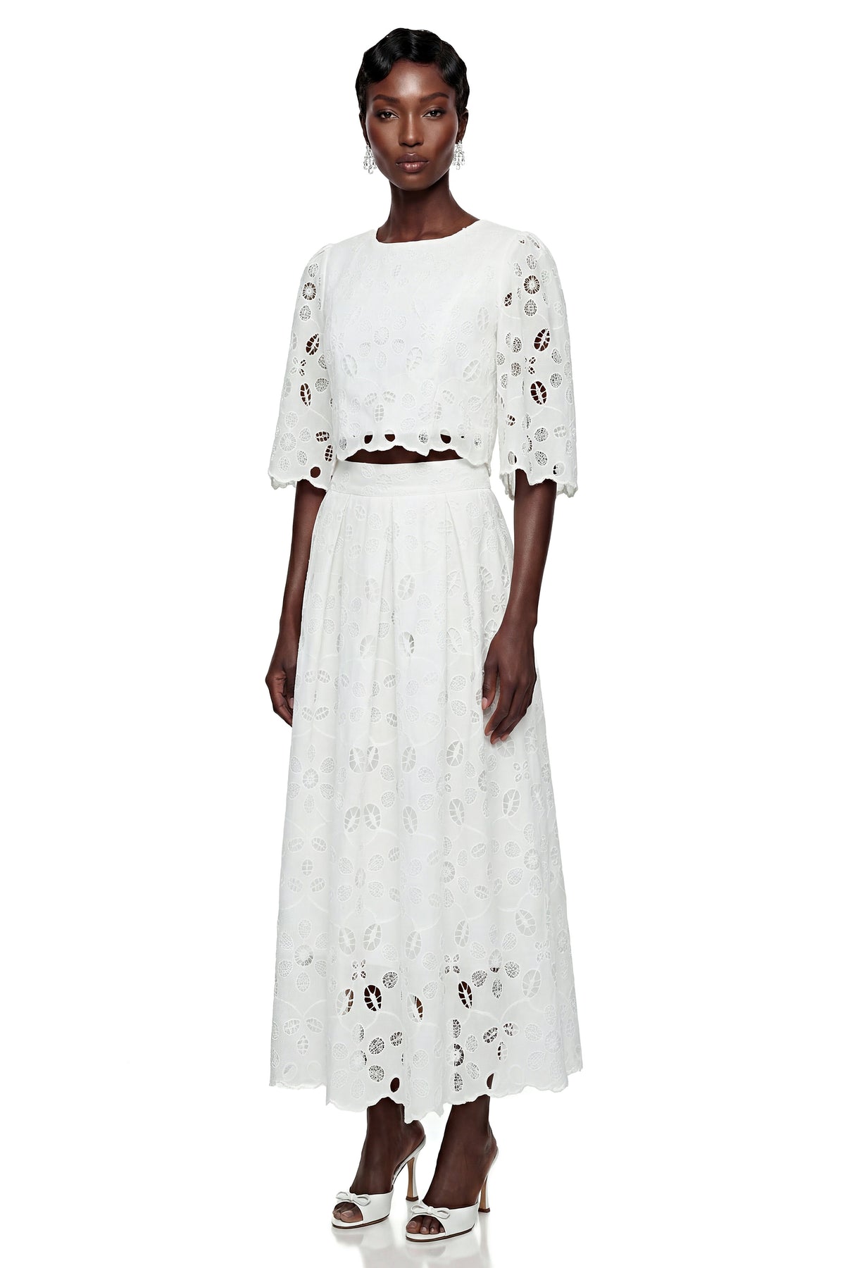 Nephthys White Floral Cut-Out Blouse & Skirt Set