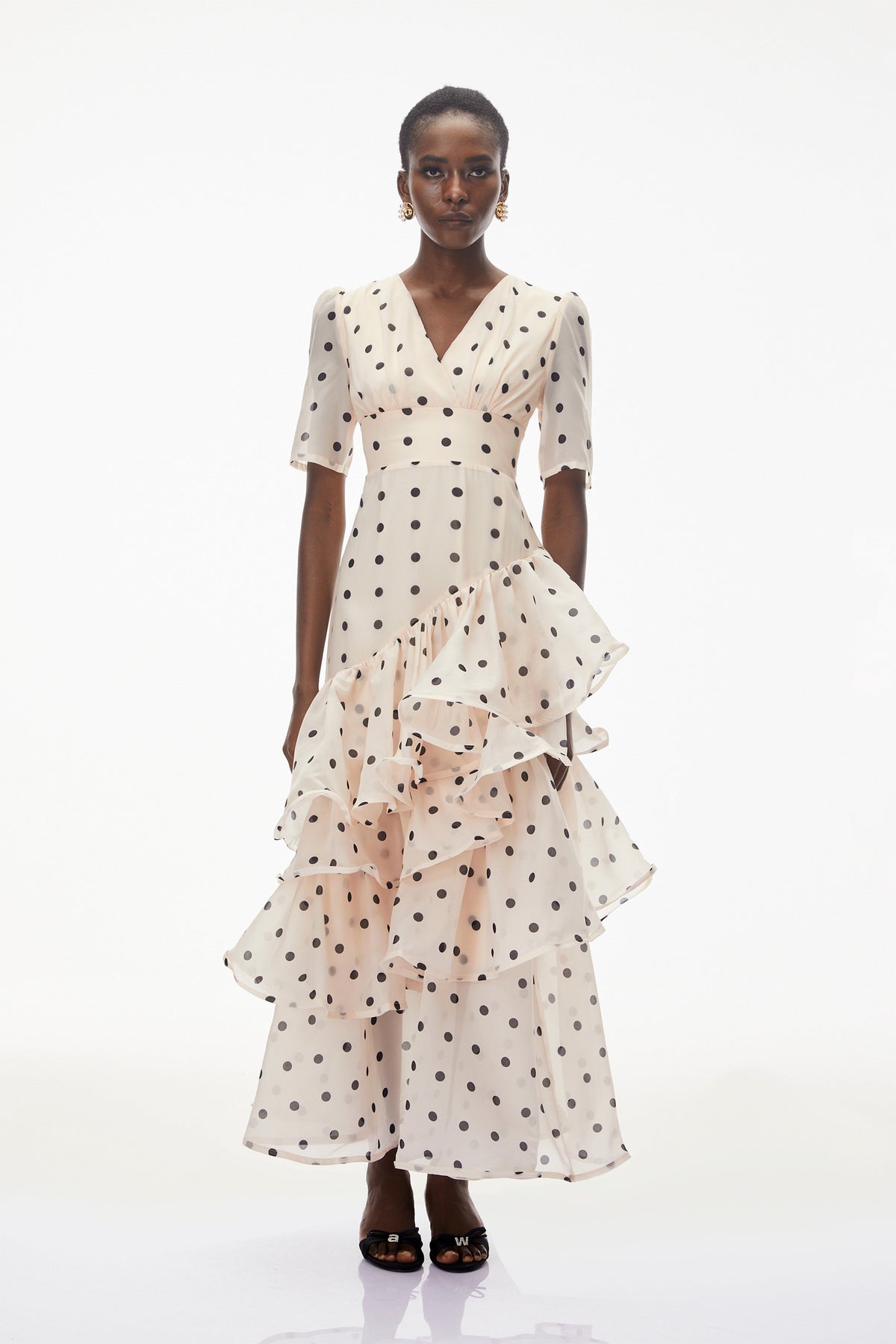 Nicoletta White Polka Dot Asymmetrical Maxi Dress
