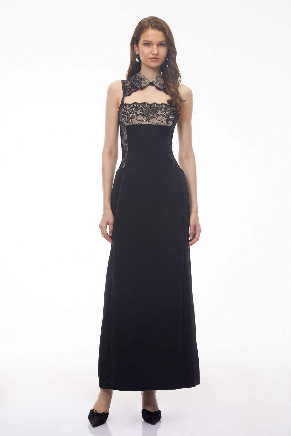 Nina Black Lace Maxi Dress with Cut-Outs