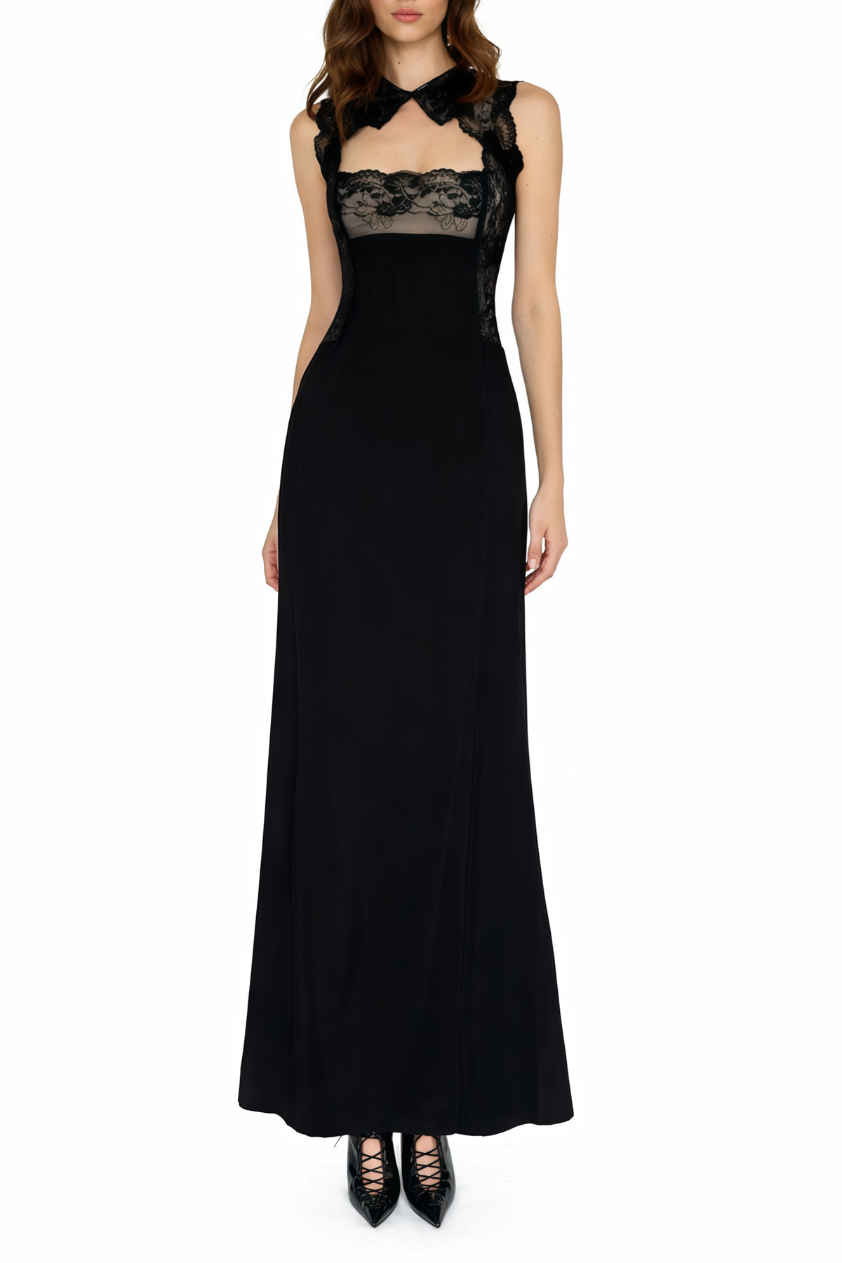 Nina Black Lace Maxi Dress with Cut-Outs