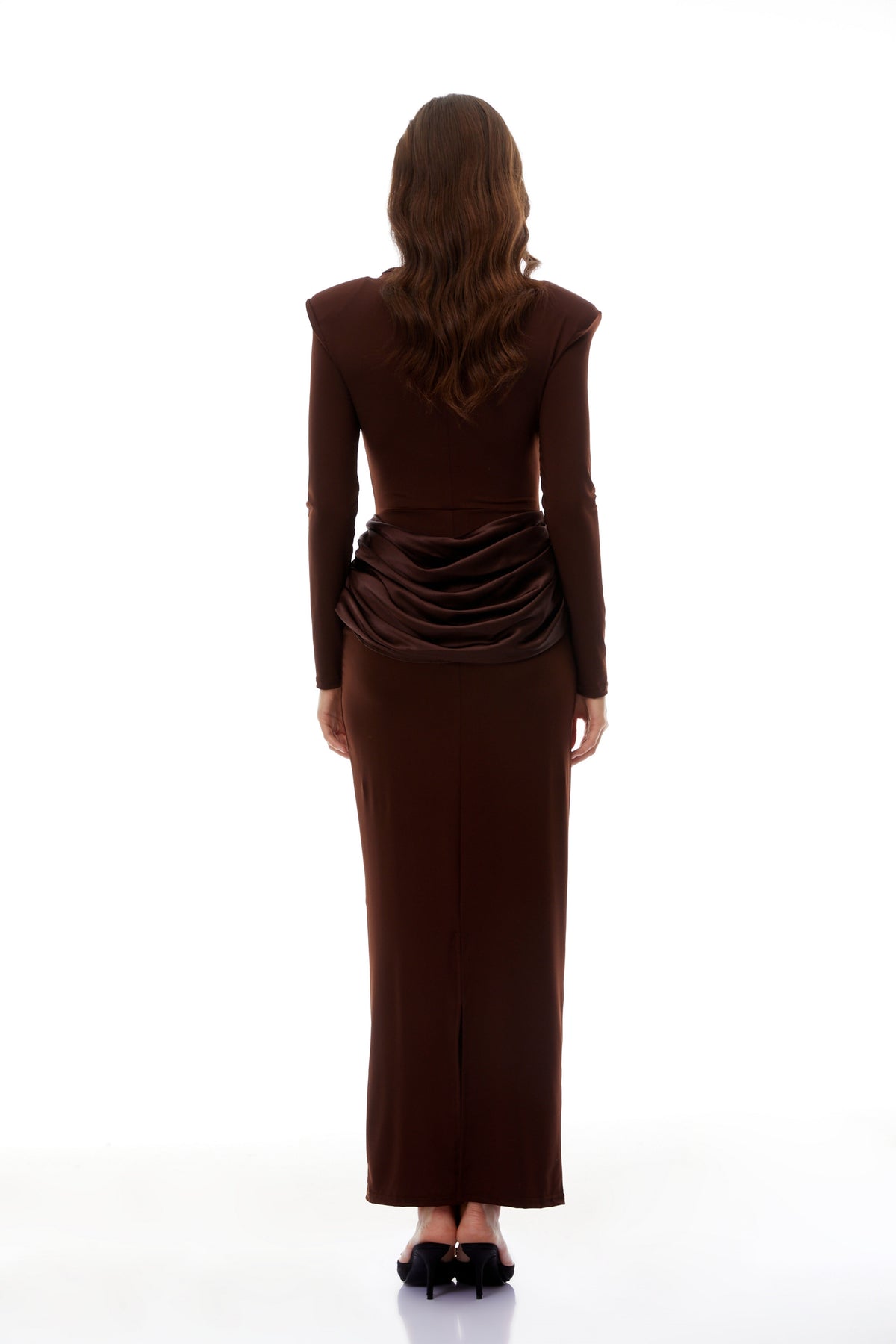 Norma Brown Draped Panel Maxi Dress