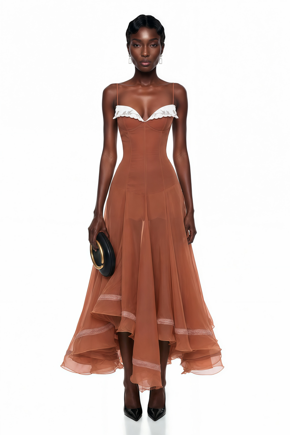 Nuria Rust Brown Asymmetrical Midi Dress