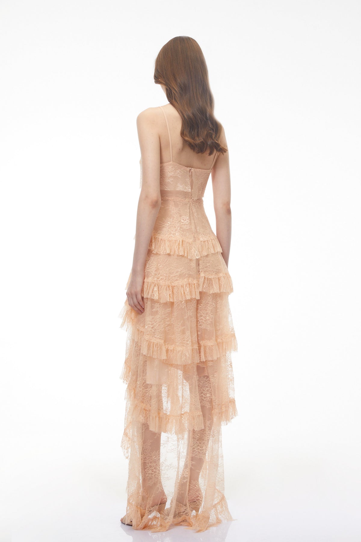 Olivia Orange Lace Maxi Dress with Ruffled Trim