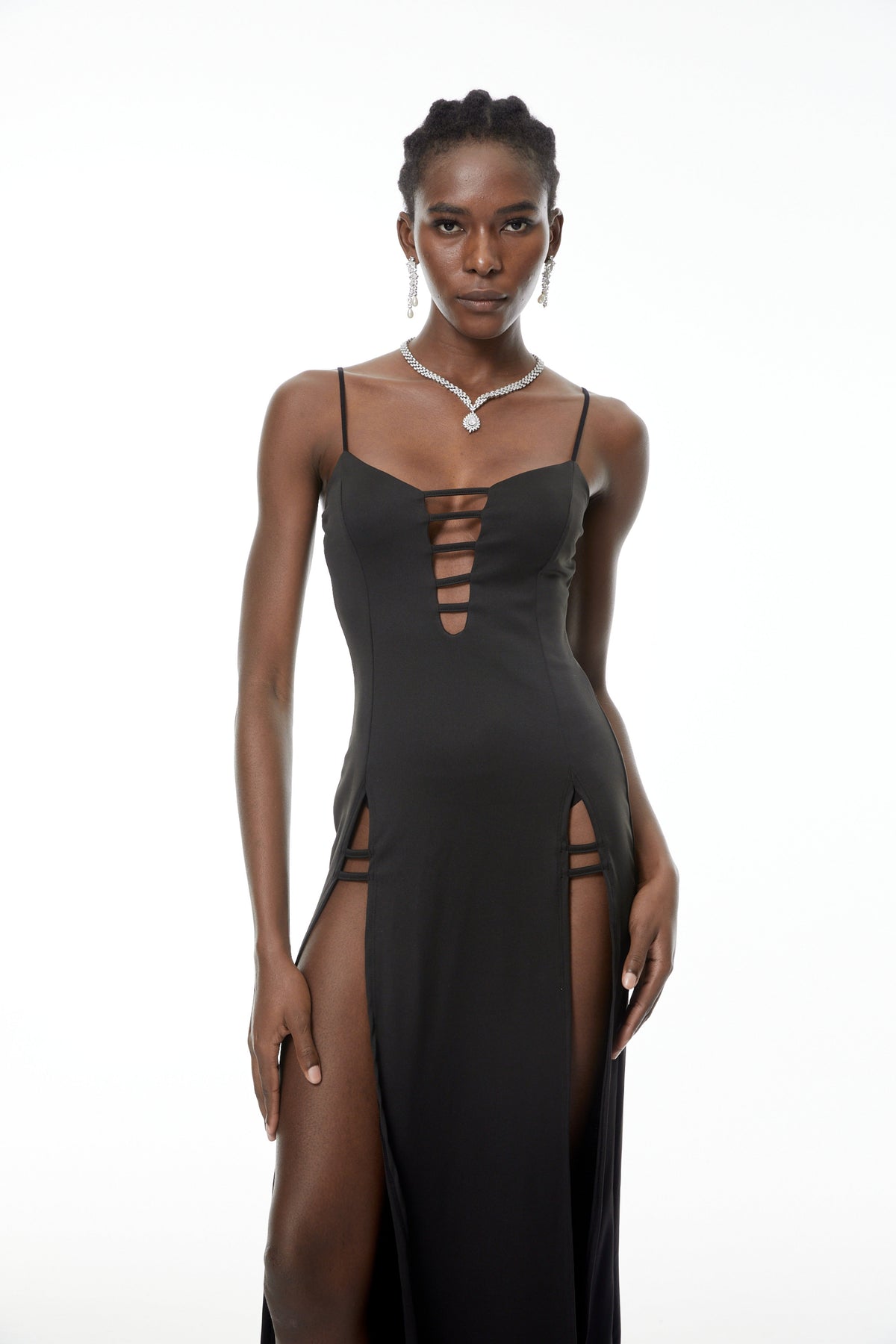 Oona Black Cut-Out Maxi Dress with High Slit