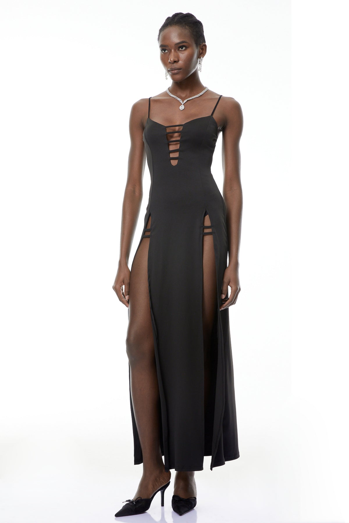 Oona Black Cut-Out Maxi Dress with High Slit