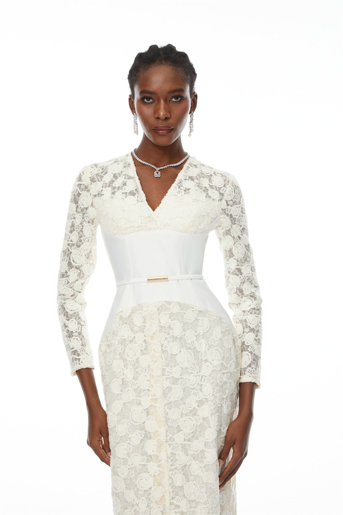 Oona White Floral Lace Pencil Midi Dress