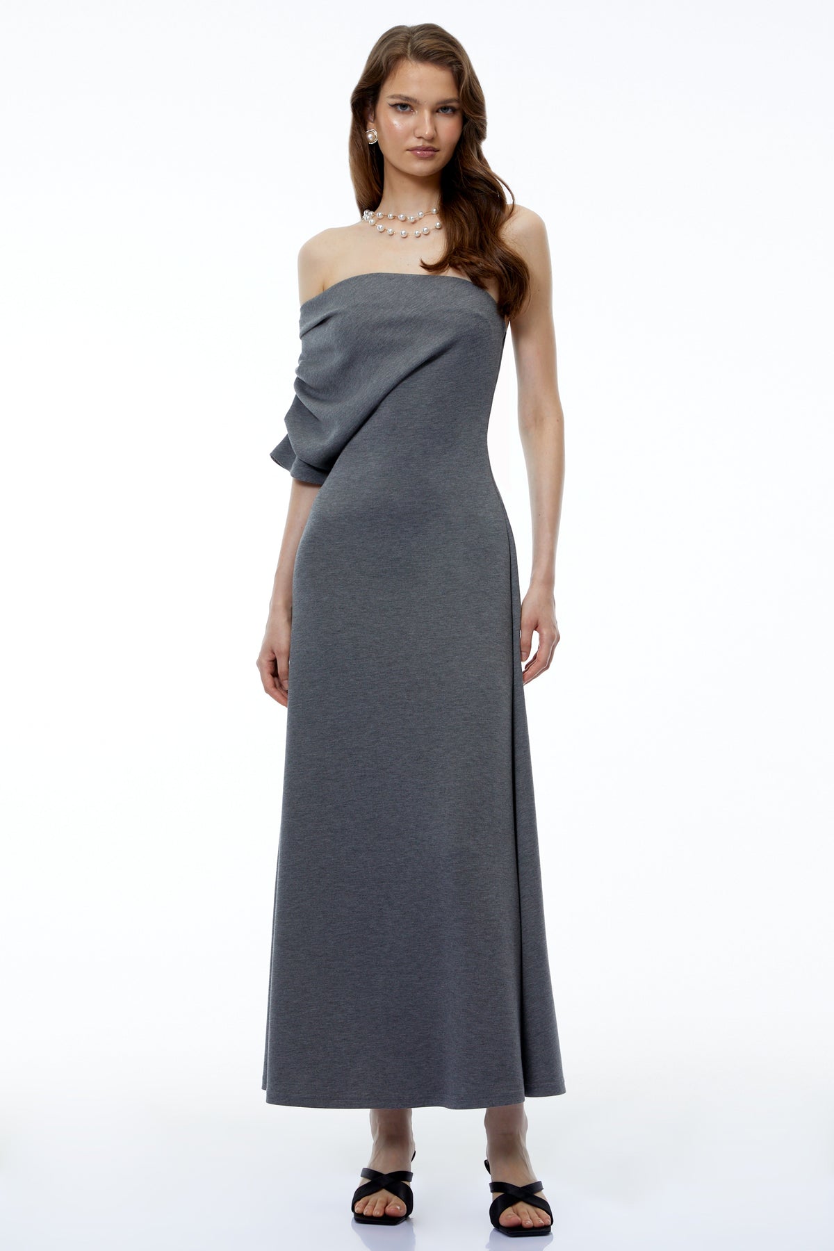 Ophelia Grey Off Shoulder Bodycon Maxi Dress