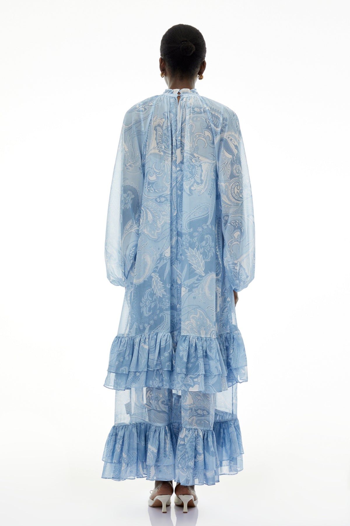 Ophelia Sky Blue Printed Tiered Maxi Dress