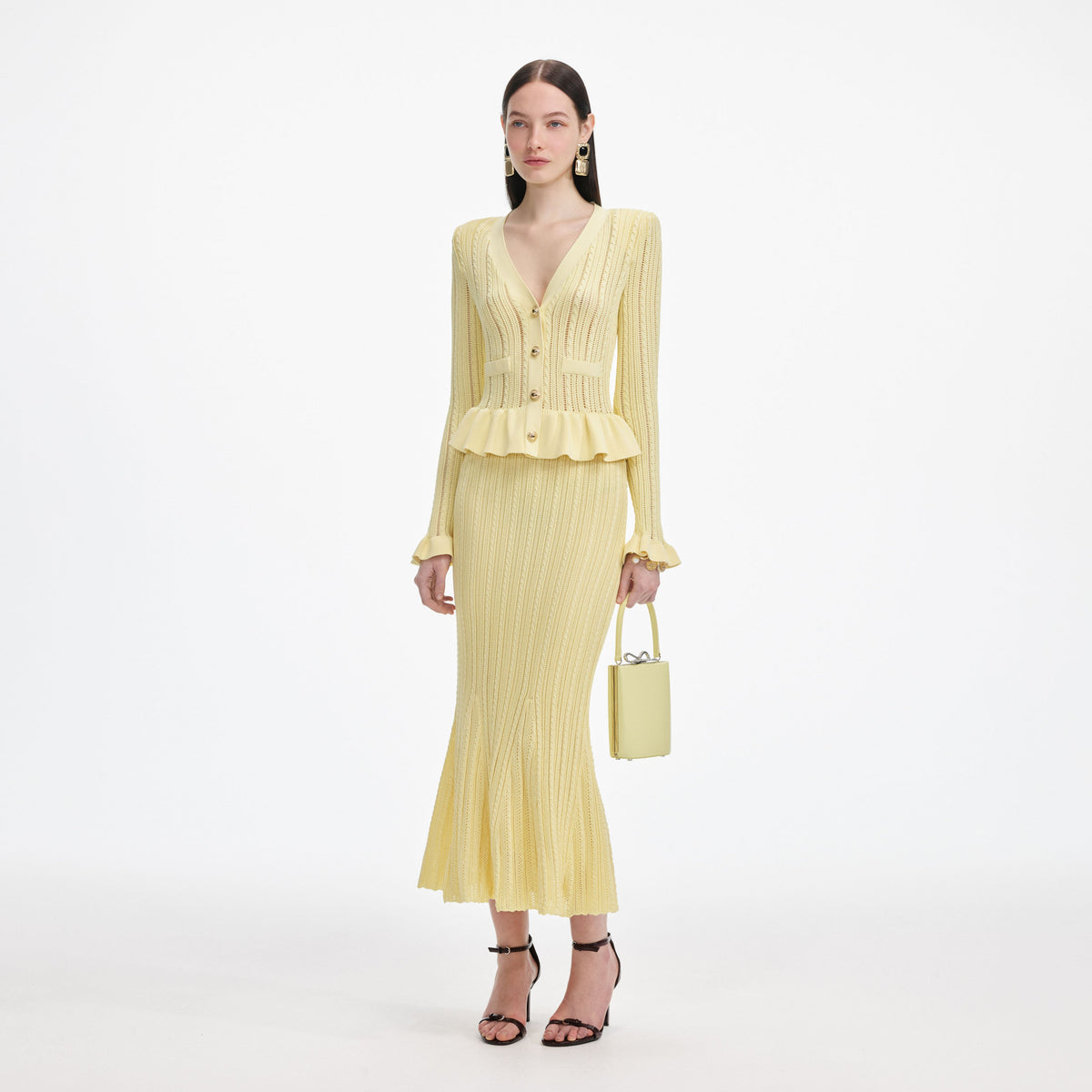 Yellow Knit Peplum Midi Dress