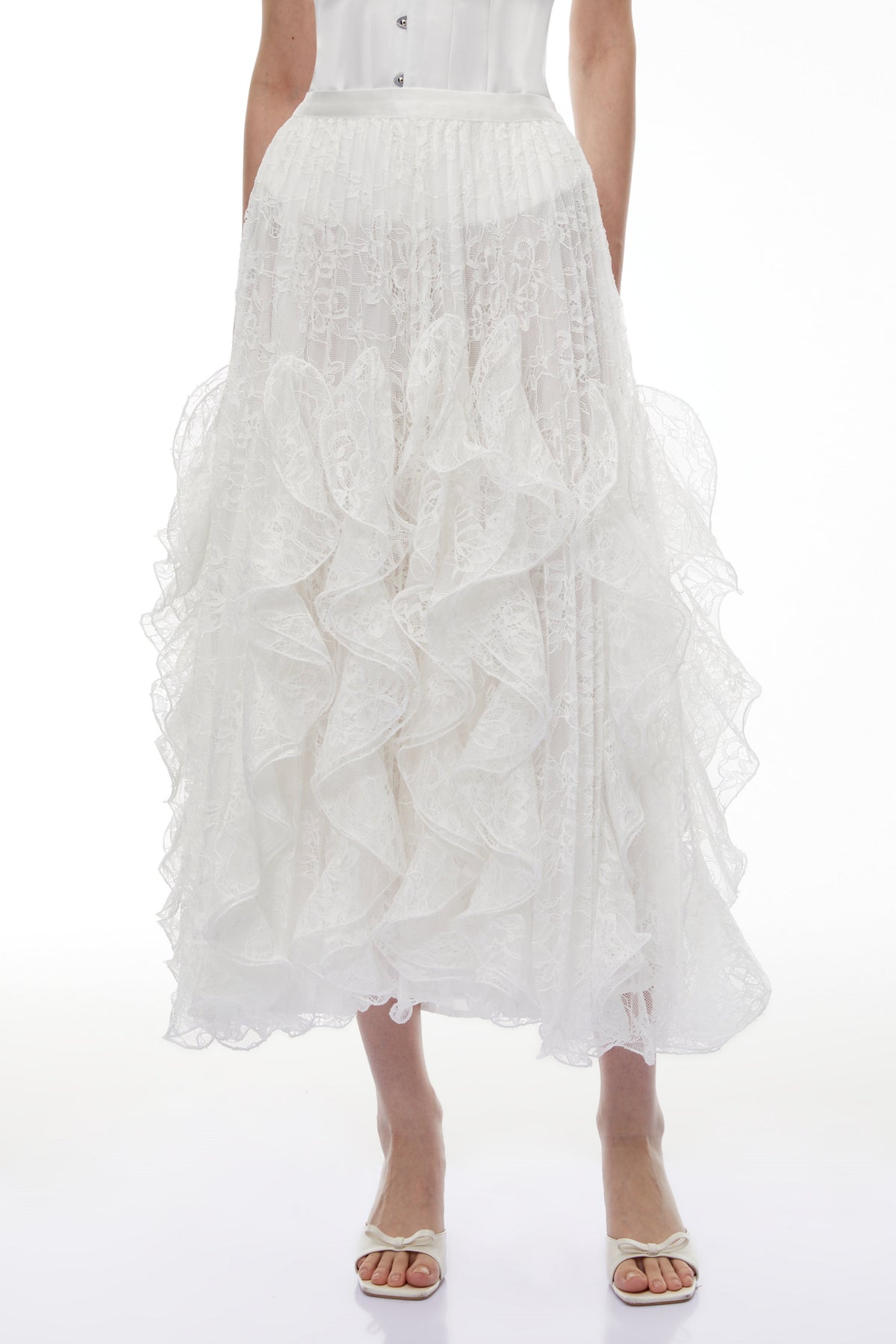Pantea White Ruffled Lace Skirt