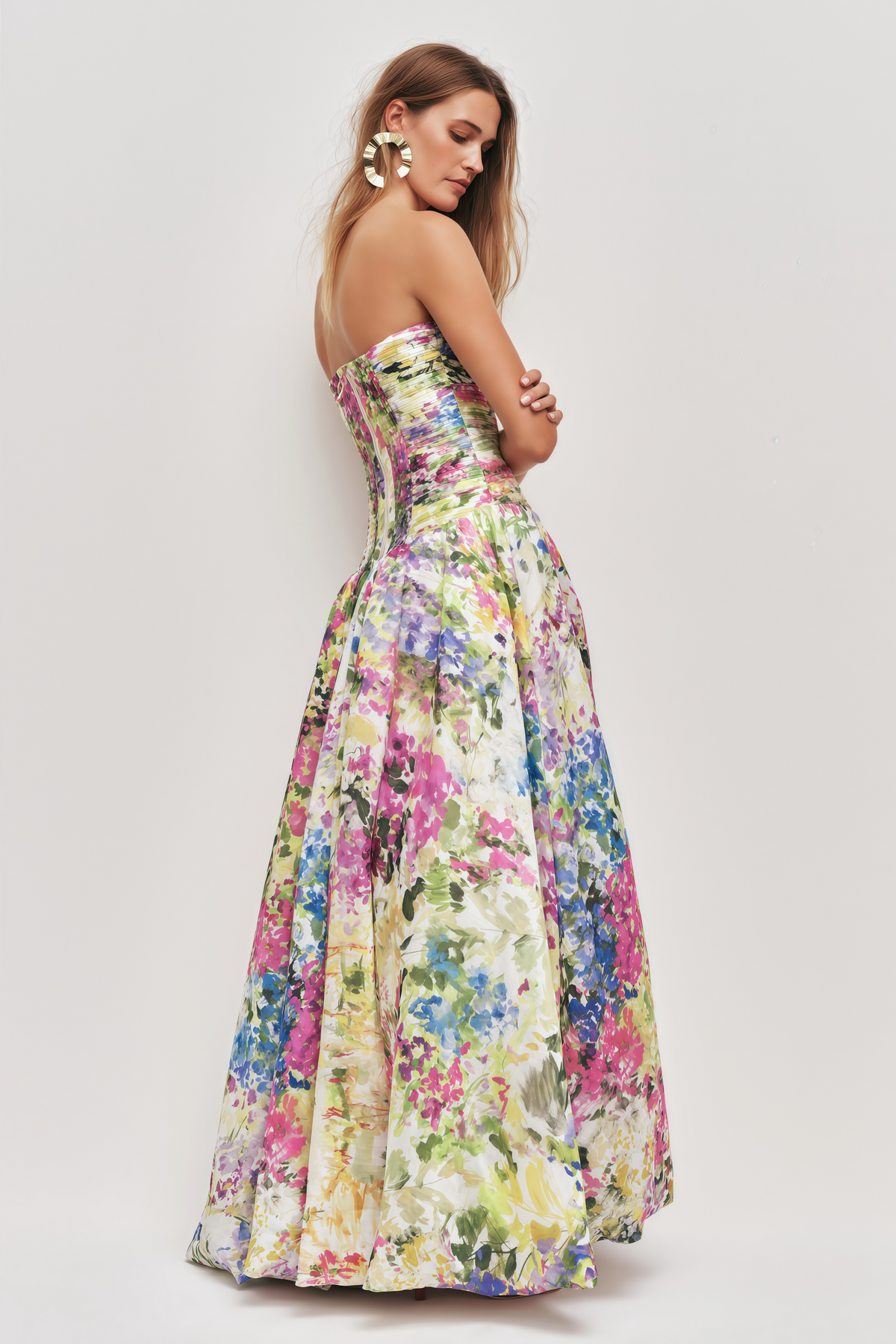 Parastoo Lavandula Floral Print Pleated Maxi Dress