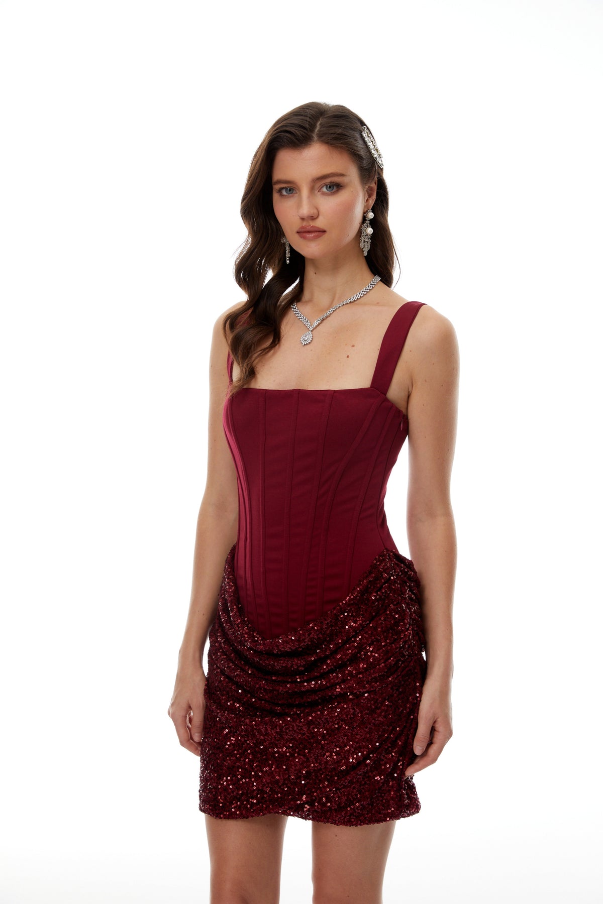 Paulette Red Embellished Ruched Bodycon Mini Dress (Final Sale-US Only)