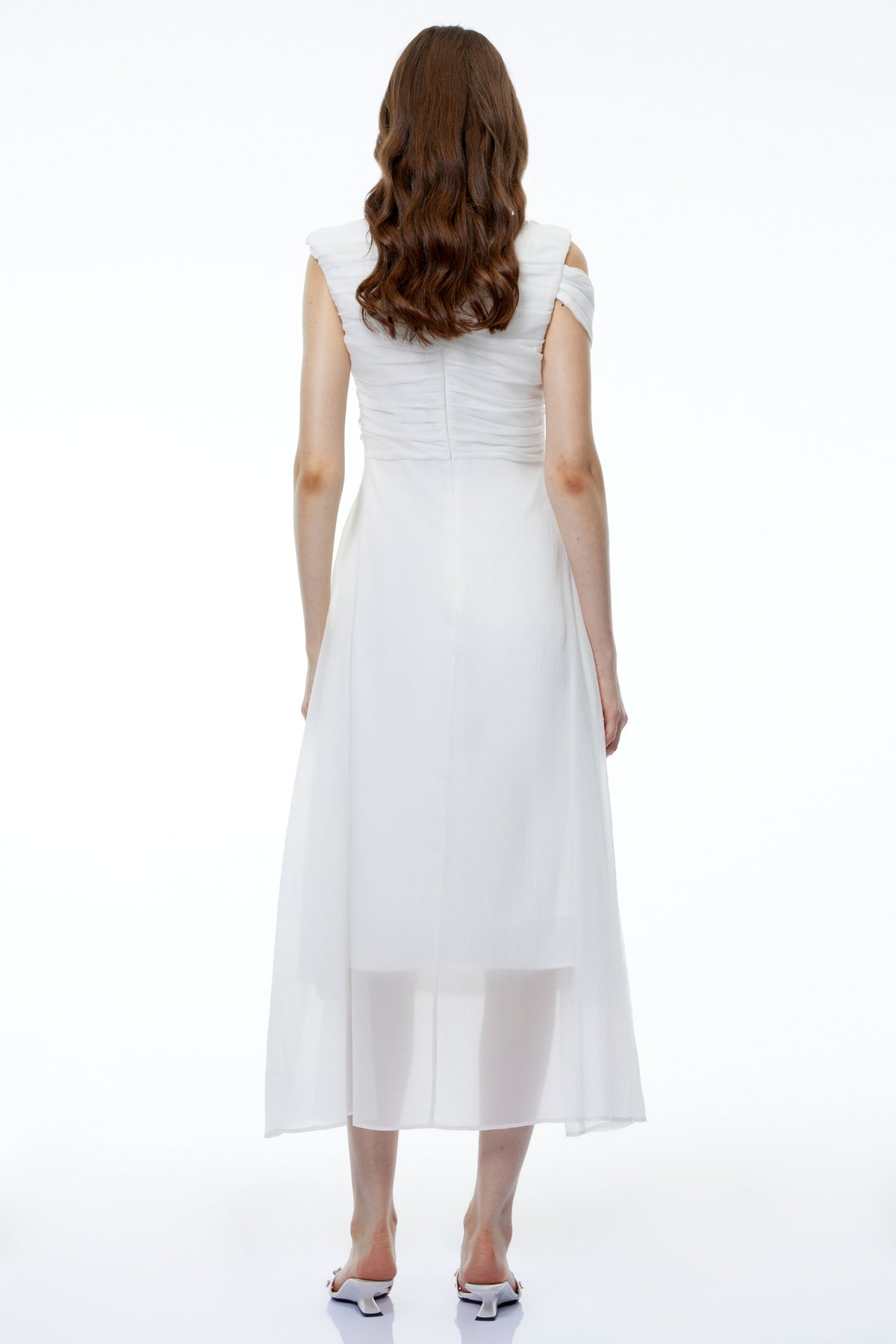 Penelope White Asymmetrical Sleeveless Maxi Dress
