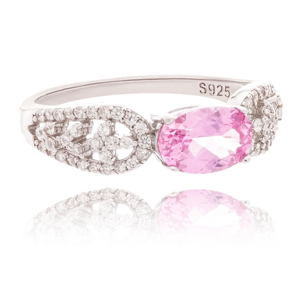 Anne Pink Oval Cut Gemstone Infinity Crystal Sterling Silver Ring
