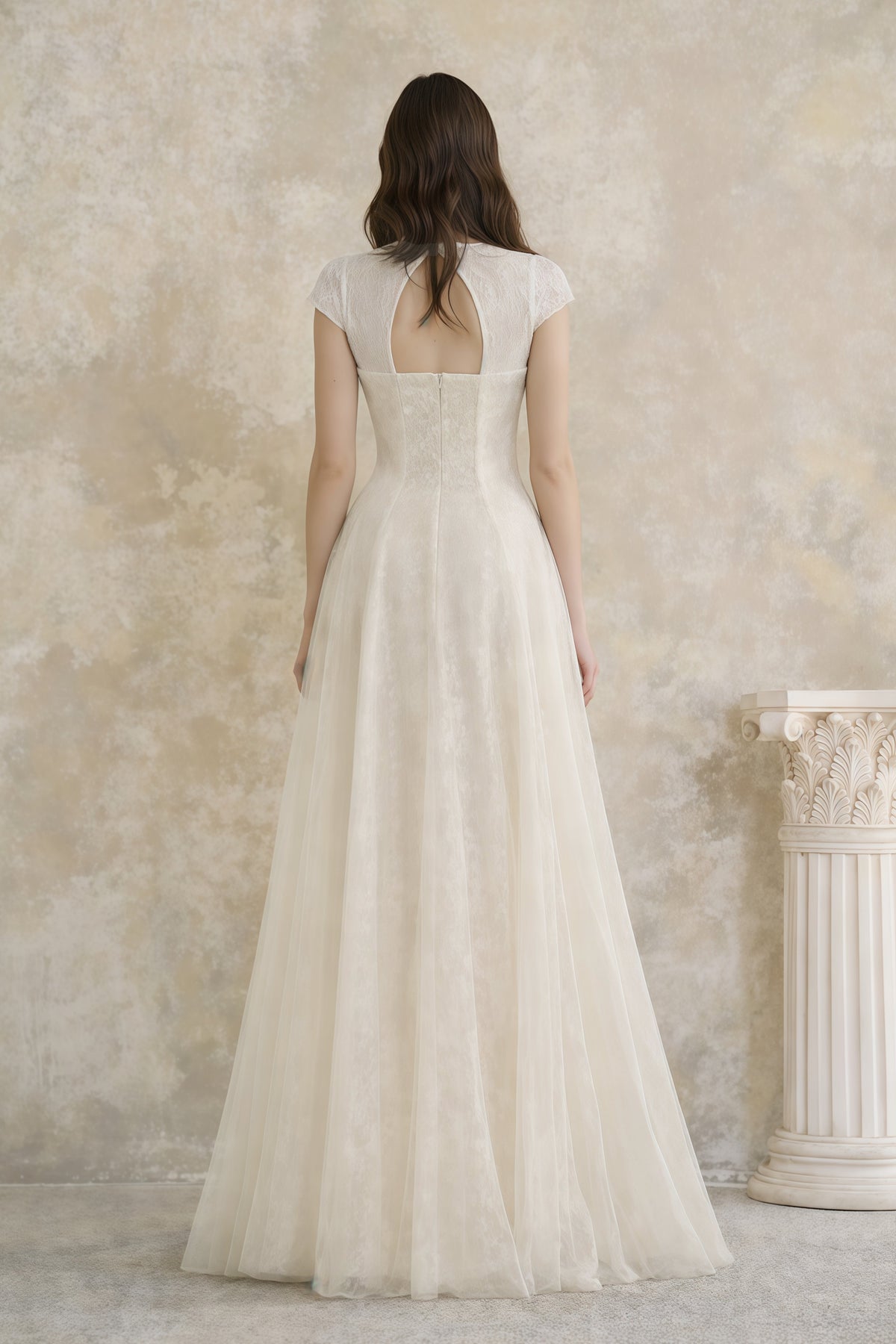 Radiya Cream White Floral Lace Pleated Maxi Dress