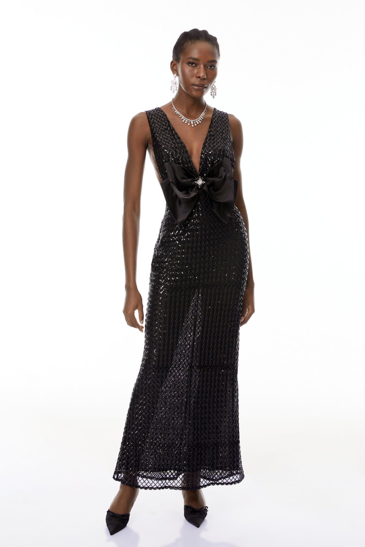 Raelynn Black Deep V-Neck Bodycon Maxi Dress