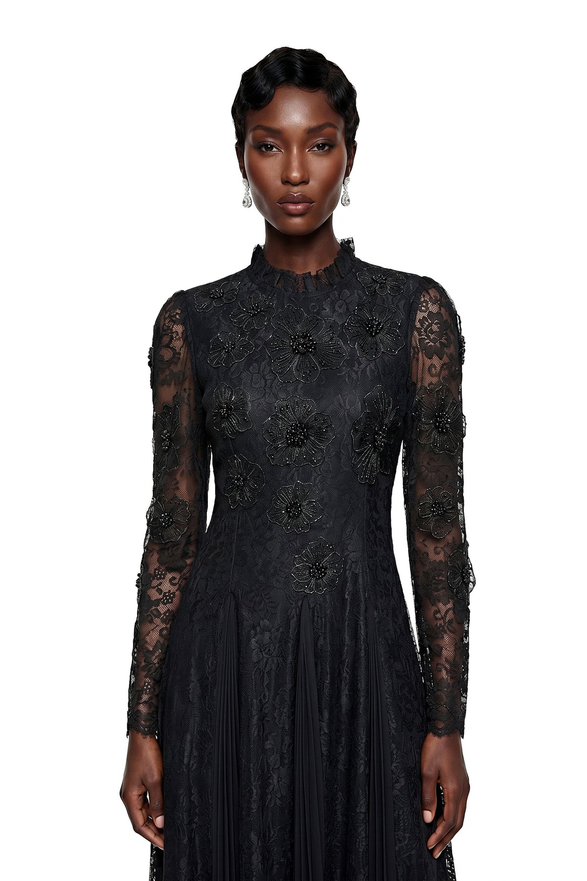 Raymonde Black Floral Lace Maxi Dress