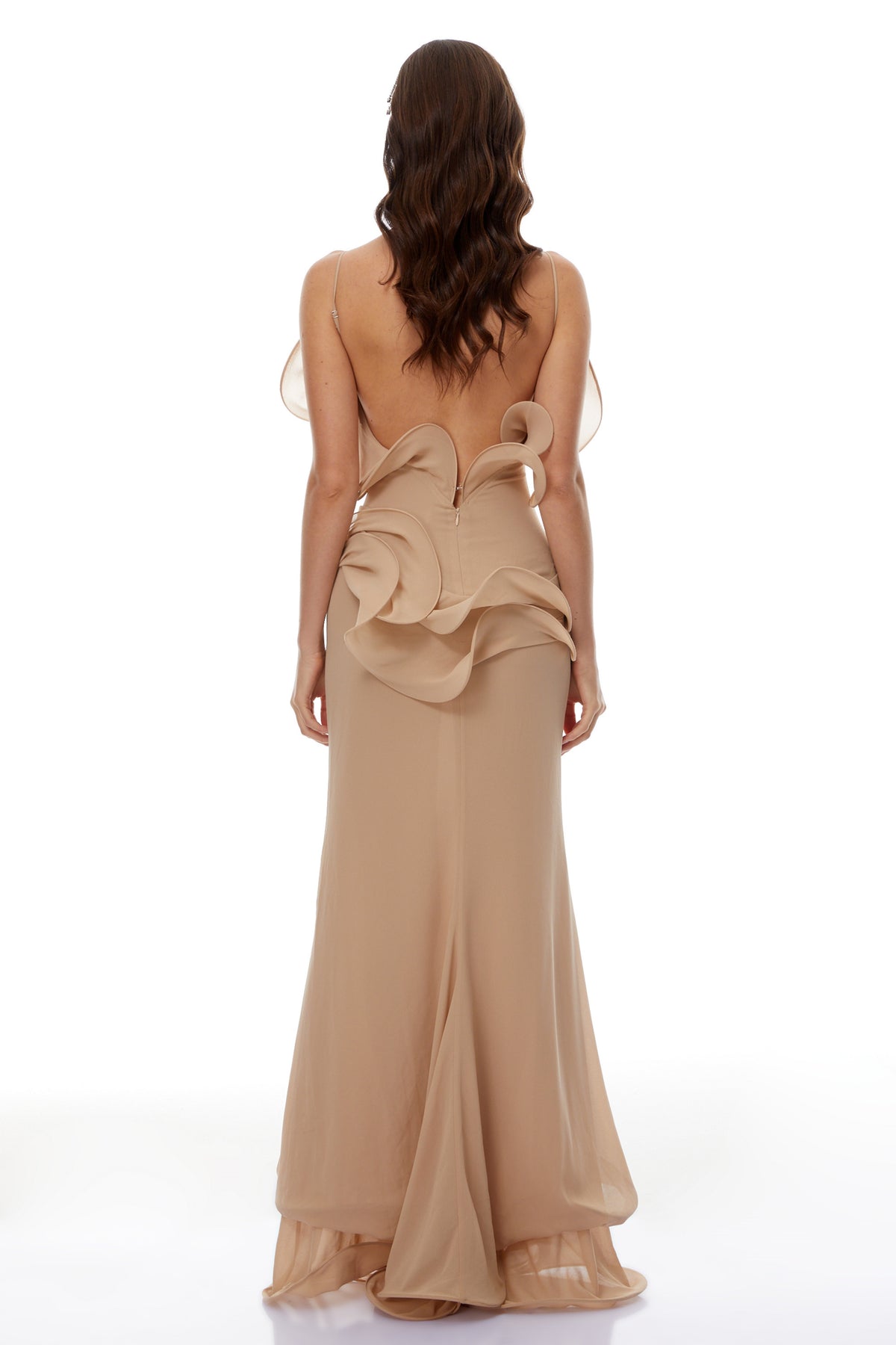 Retha Neutral Ruffled Corset Maxi Dress
