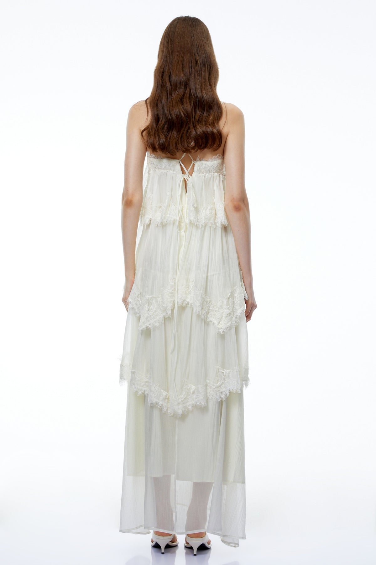 Rhema White Tiered Maxi Dress with Lace Trim