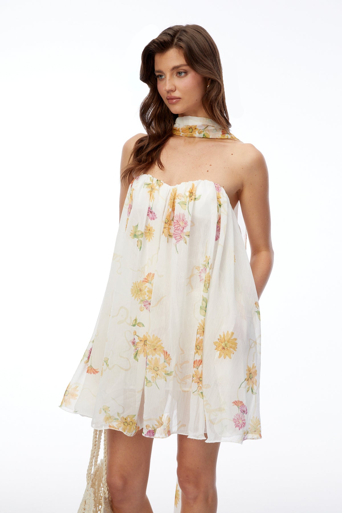 Rin White Off Shoulder Floral Print Mini Dress