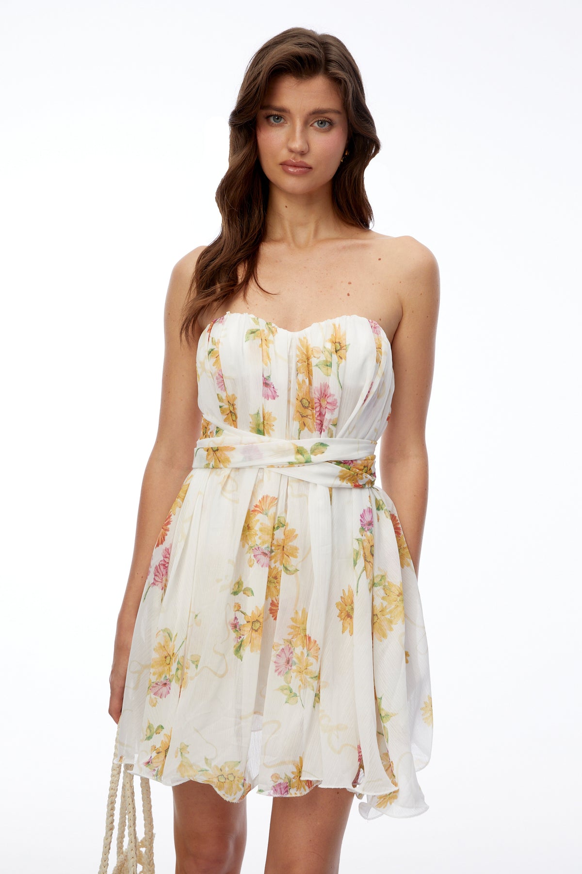 Rin White Off Shoulder Floral Print Mini Dress