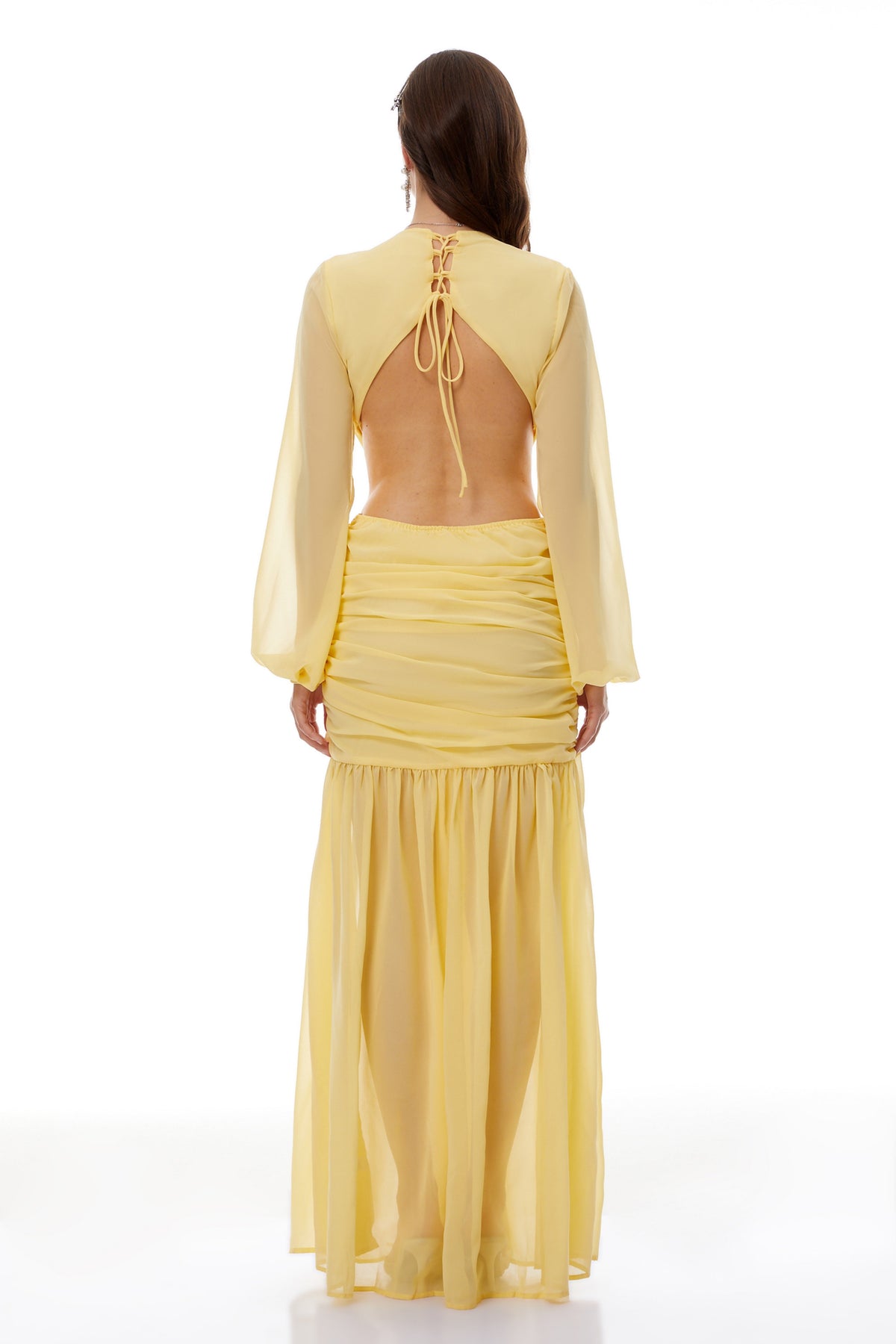 Romilly Yellow Twisted Chiffon Maxi Dress