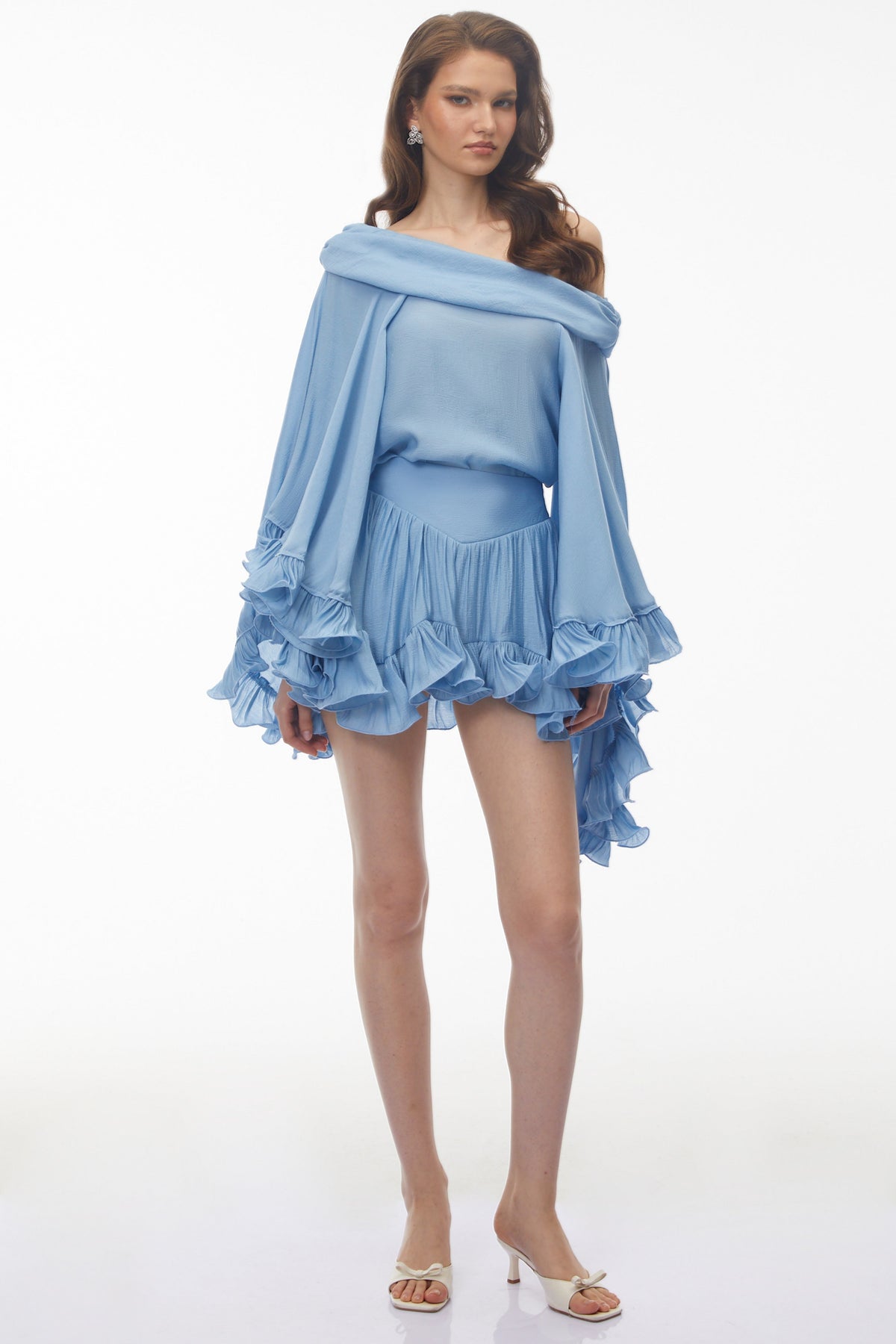 Rowan Sky Blue Off Shoulder Top & Skirt Set