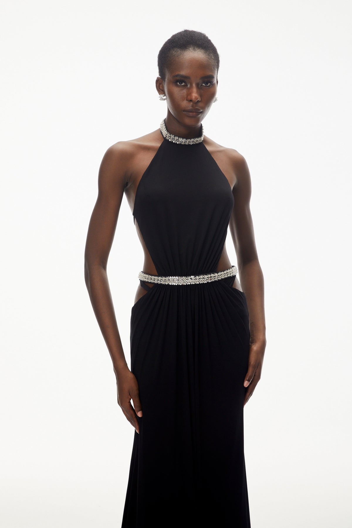Sabra Black Open Back Maxi Dress with Crystals