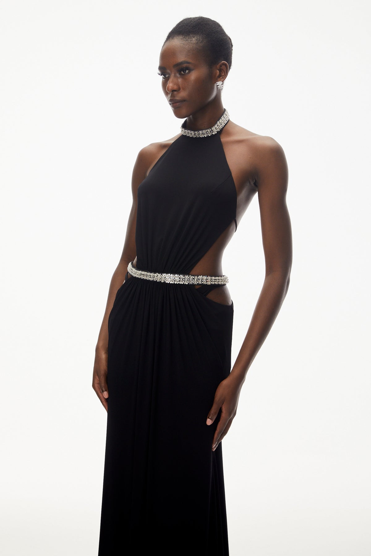 Sabra Black Open Back Maxi Dress with Crystals