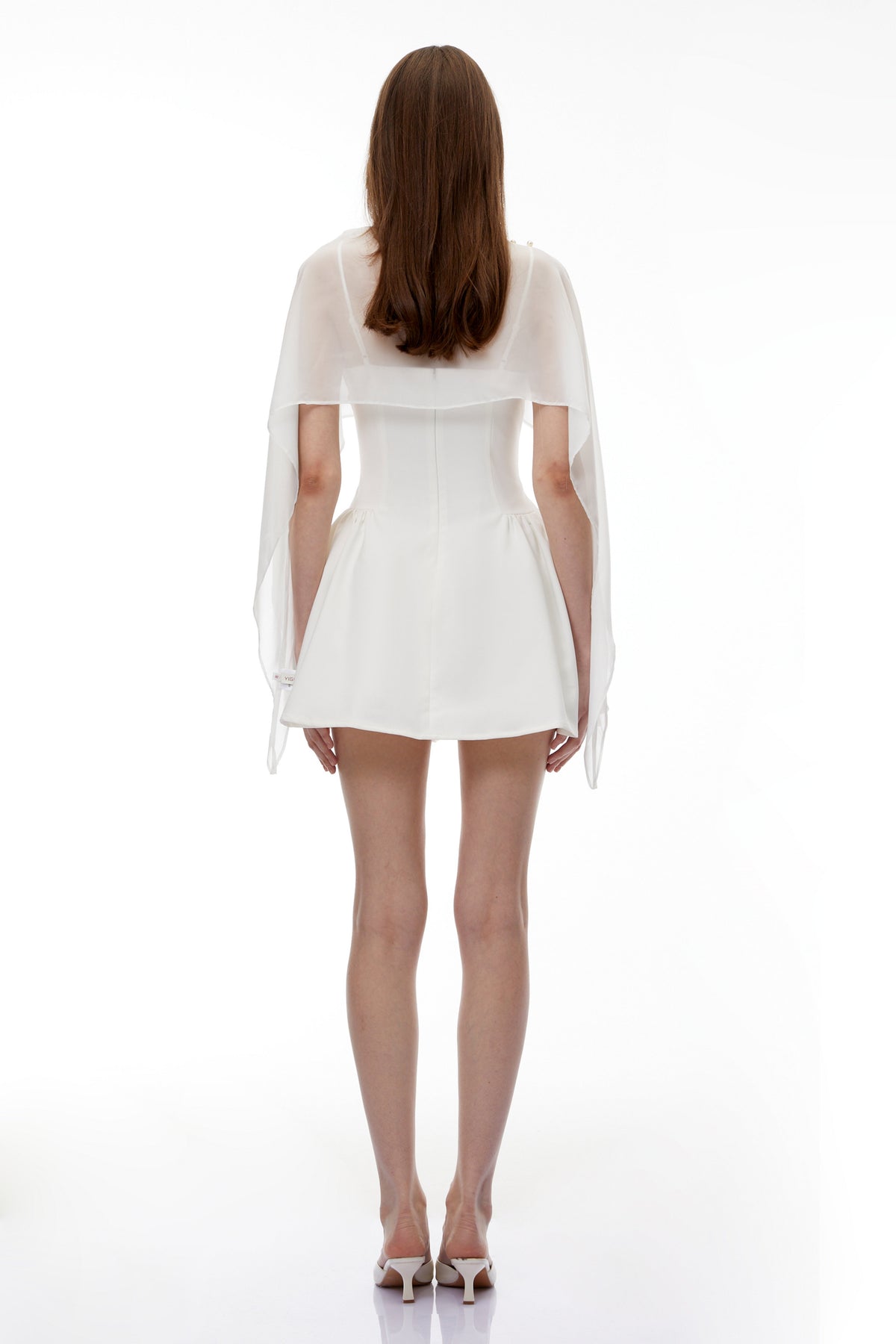 Sarah White Cinched Waist Mini Dress with Cape