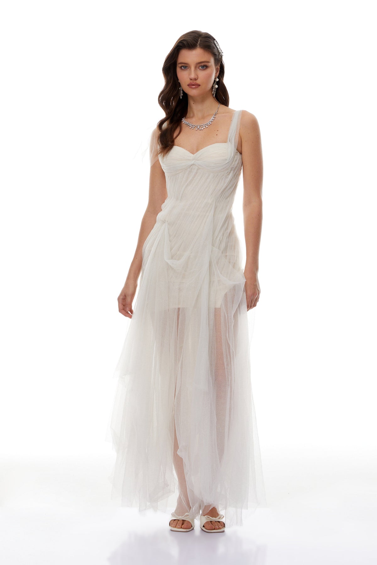 Scarlett White Tulle Corset Maxi Dress