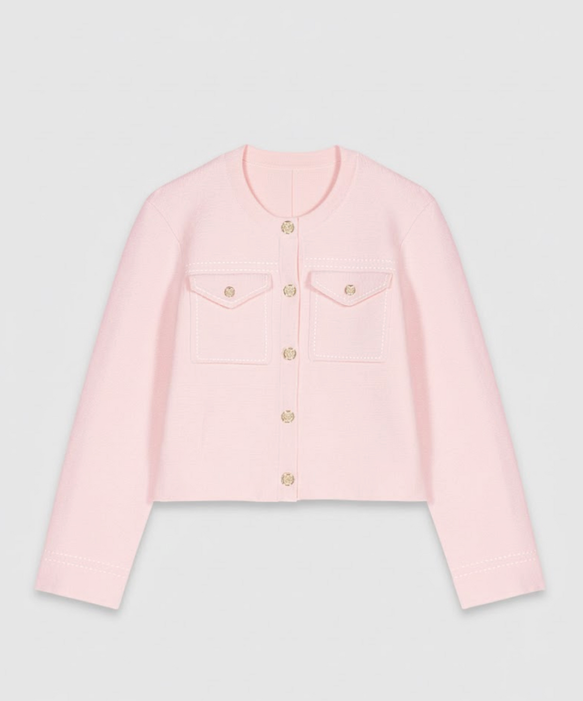 MADDY PINK TOPSTITCHED CROPPED CARDIGAN WITH PATCH POCKETS AND GOLD BUTTONS - PINK