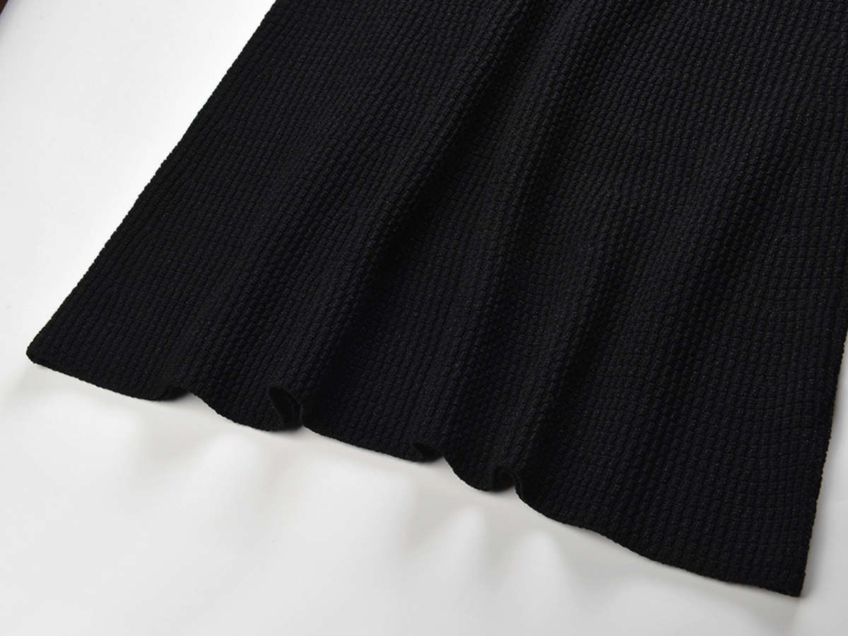 Black Pearl Trim Knit Midi Dress