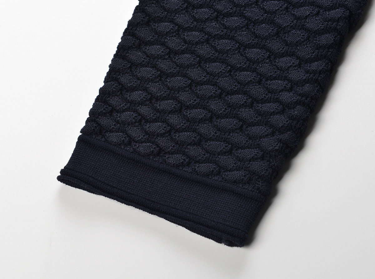 SANDRO IRINA DARK BLUE CROCHET KNIT CARDIGAN SWEATER TOP WITH GOLD BUTTONS - Dark blue