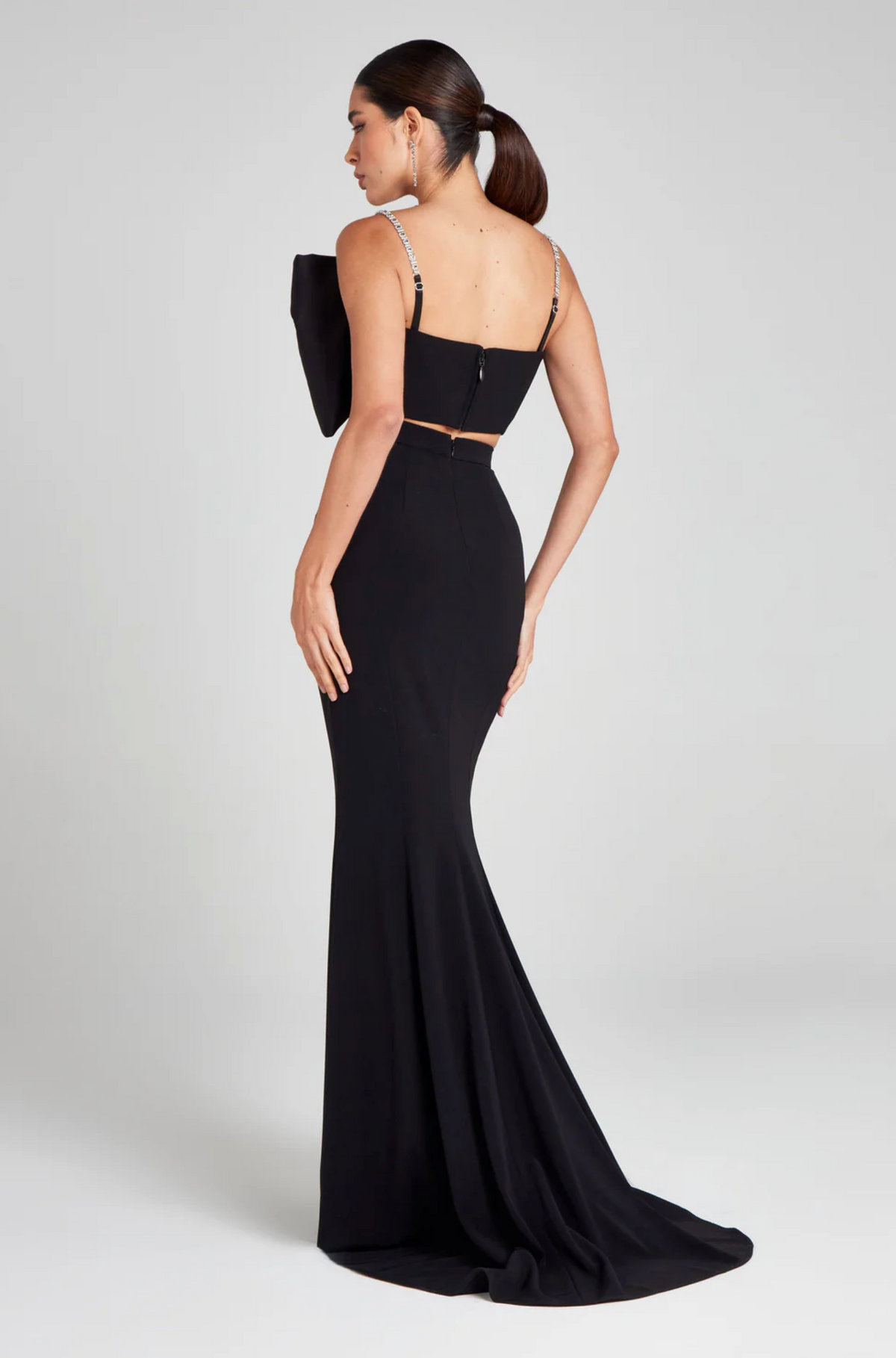 Solène bowknot scoop-back top in Black
