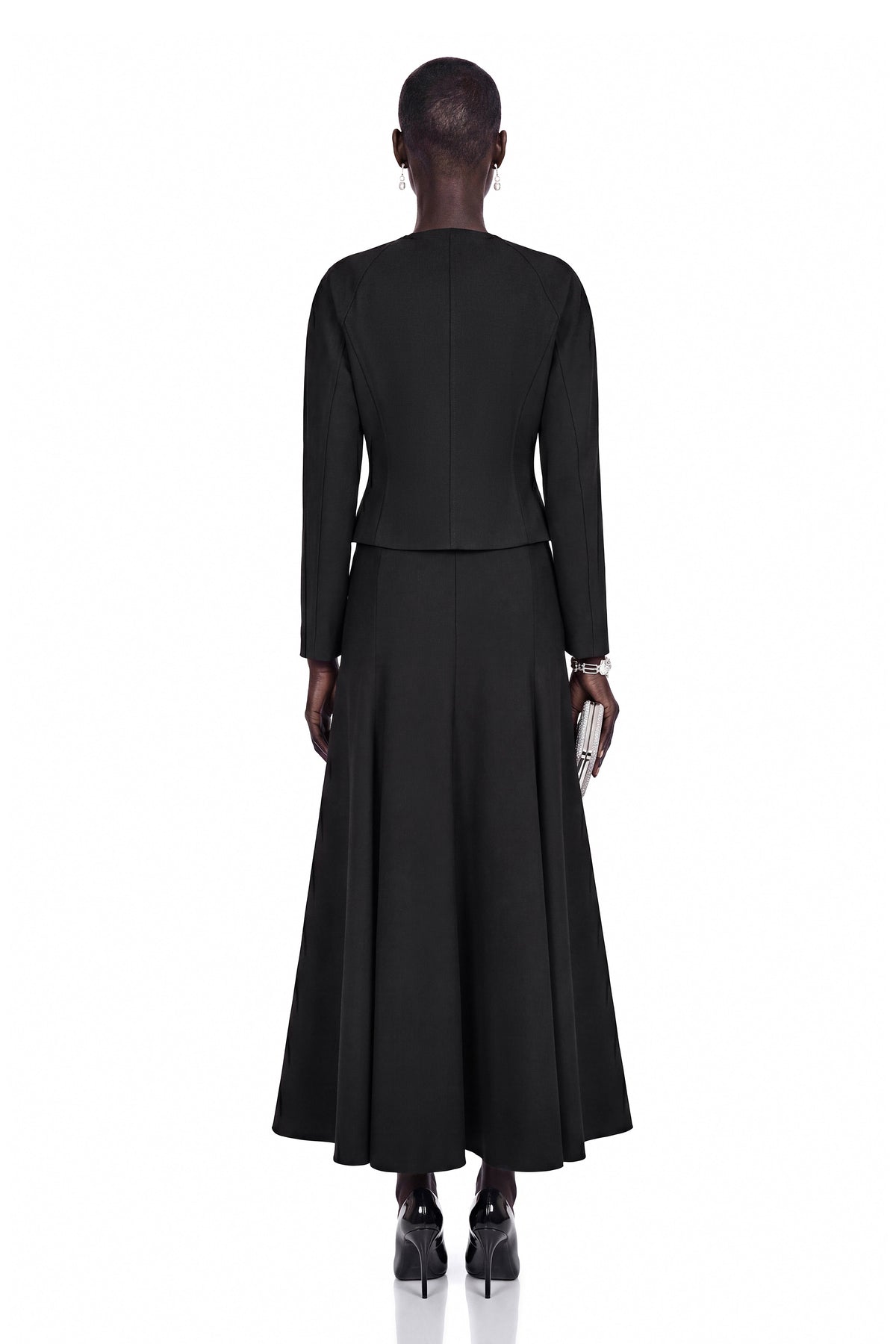 Siddiqa Black Curved Hem Top & Skirt Set