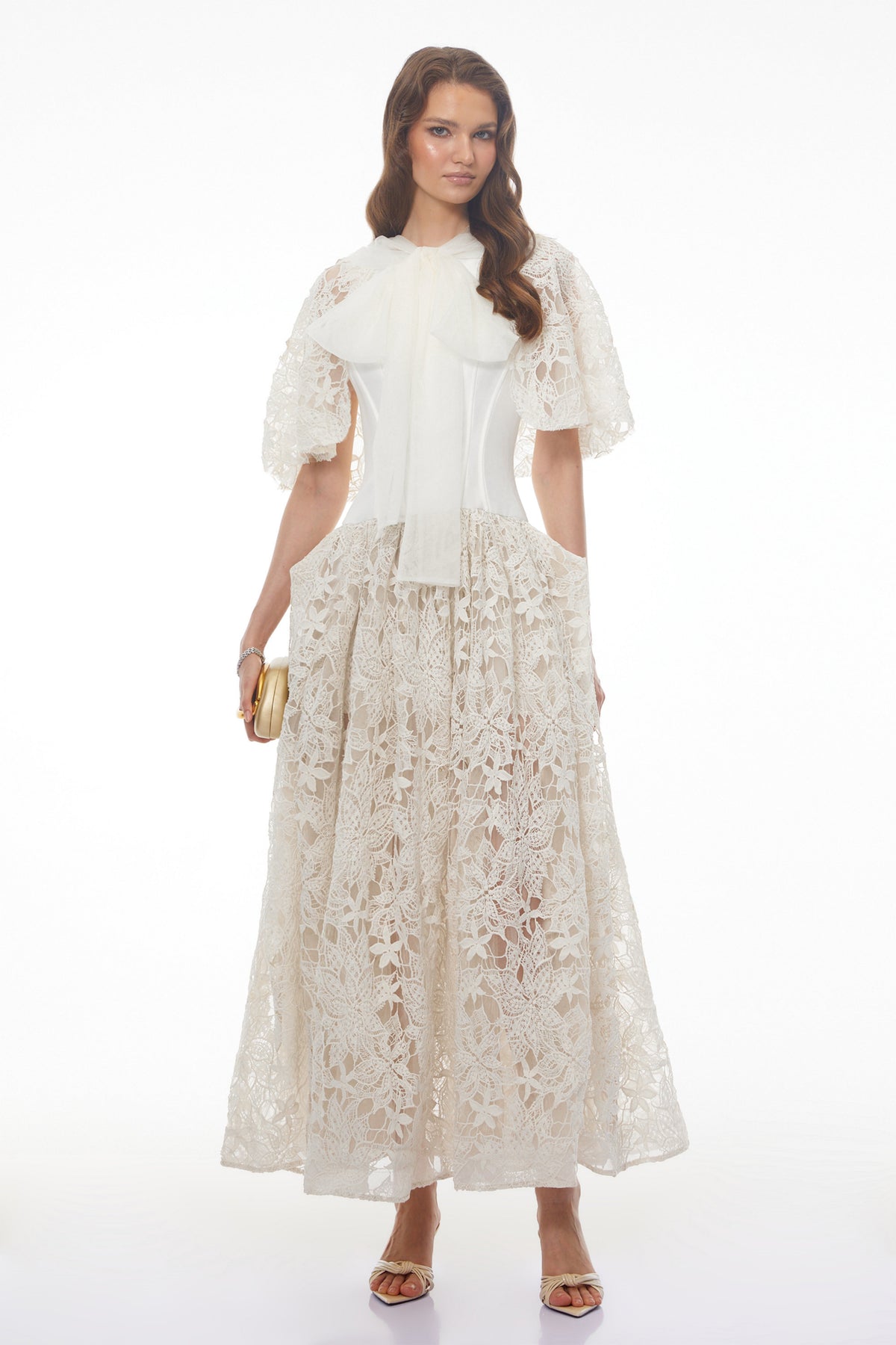 Sissel White Floral Lace Maxi Dress with Self-Tie