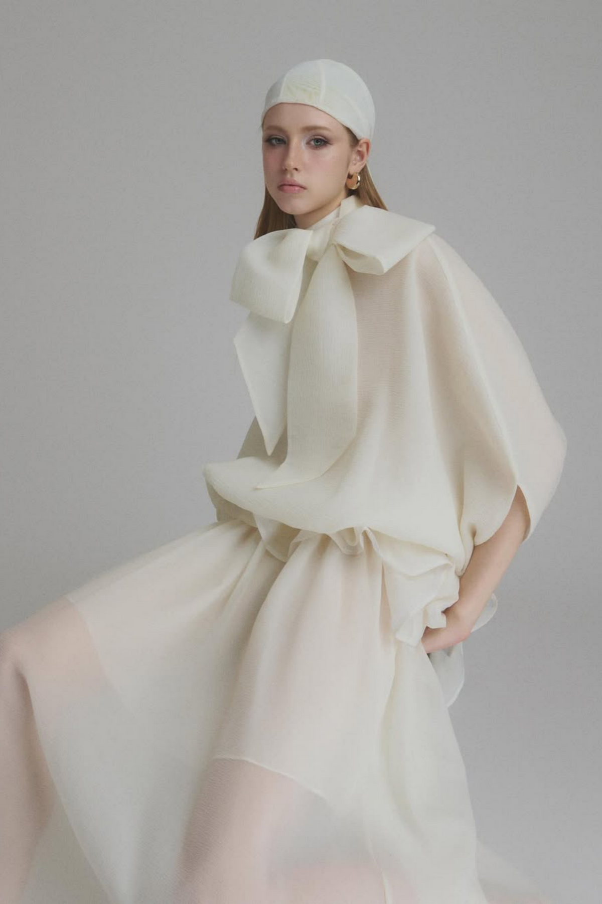 Honorine white tie-neck ruffled maxi dress