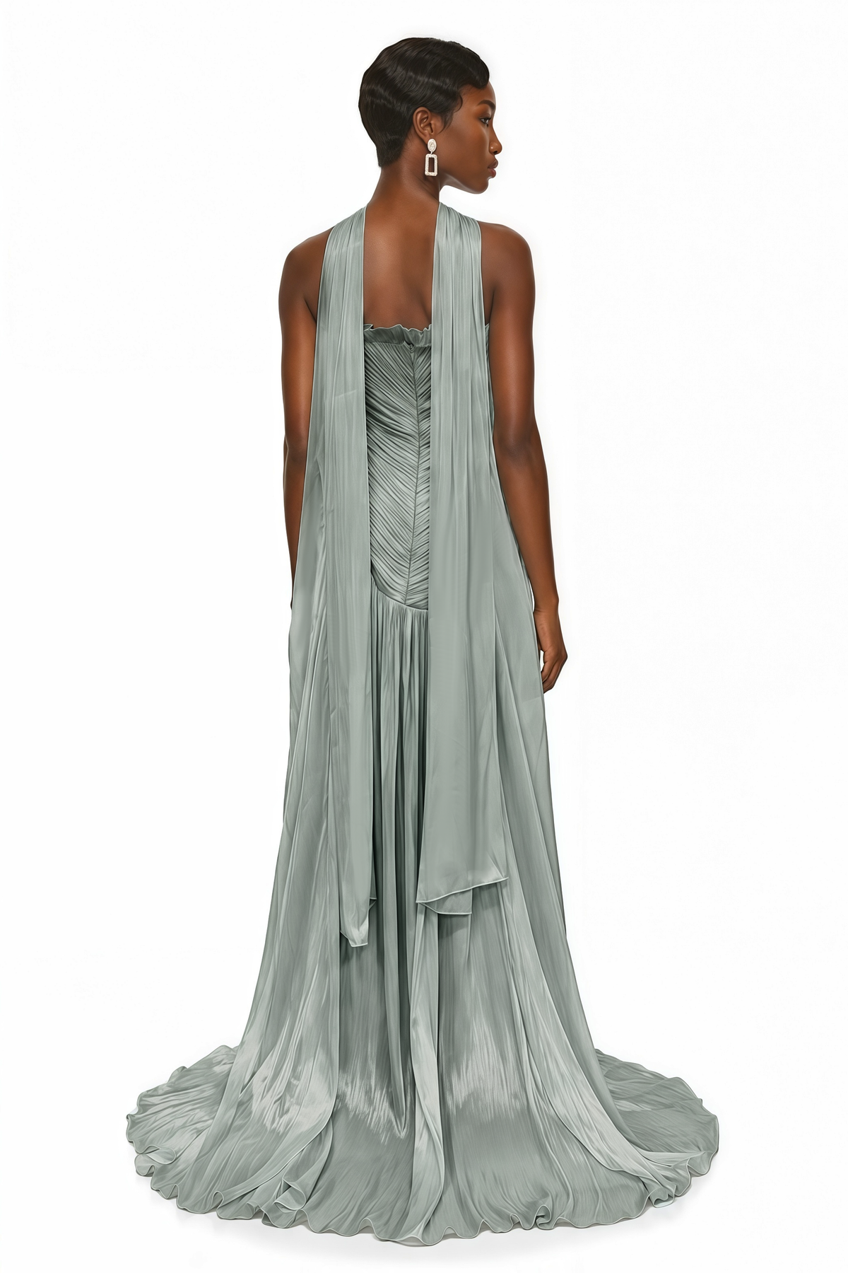 Solveig Green Off Shoulder Pleated Maxi Dress with Hign Slit