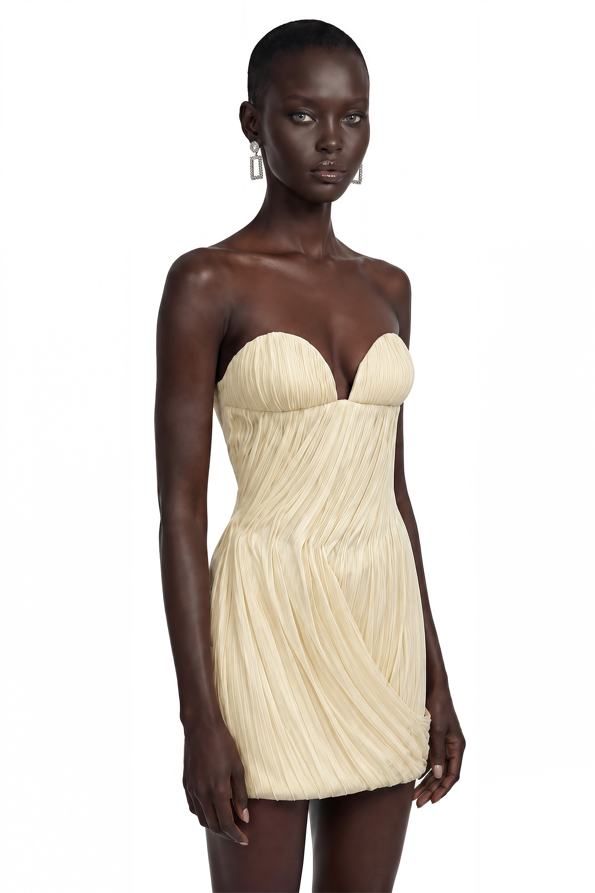 Gamze Champagne Off Shoulder Ruched Mini Dress