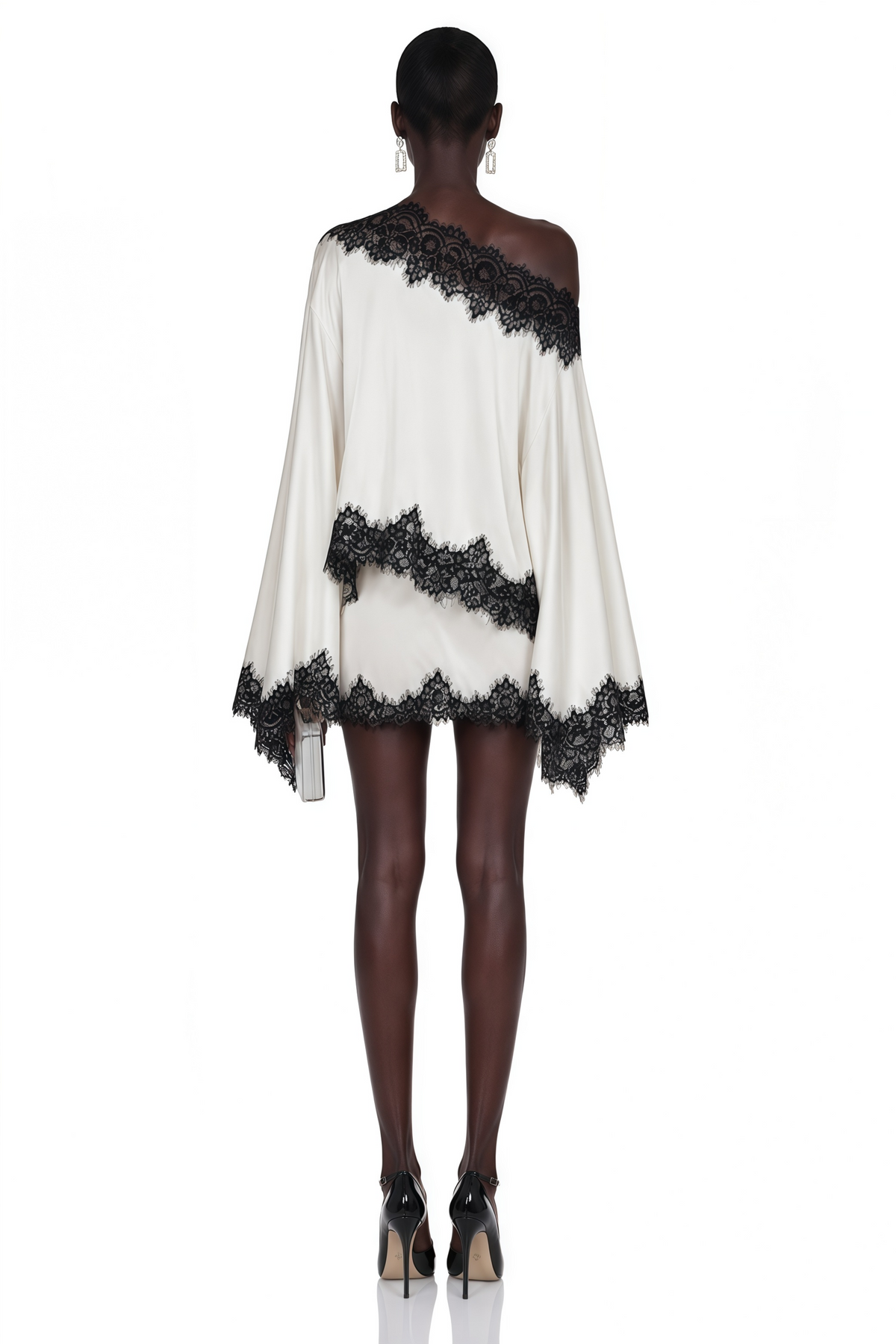 Sophia Cream One Shoulder Top & Skirt Set with Lace Trim