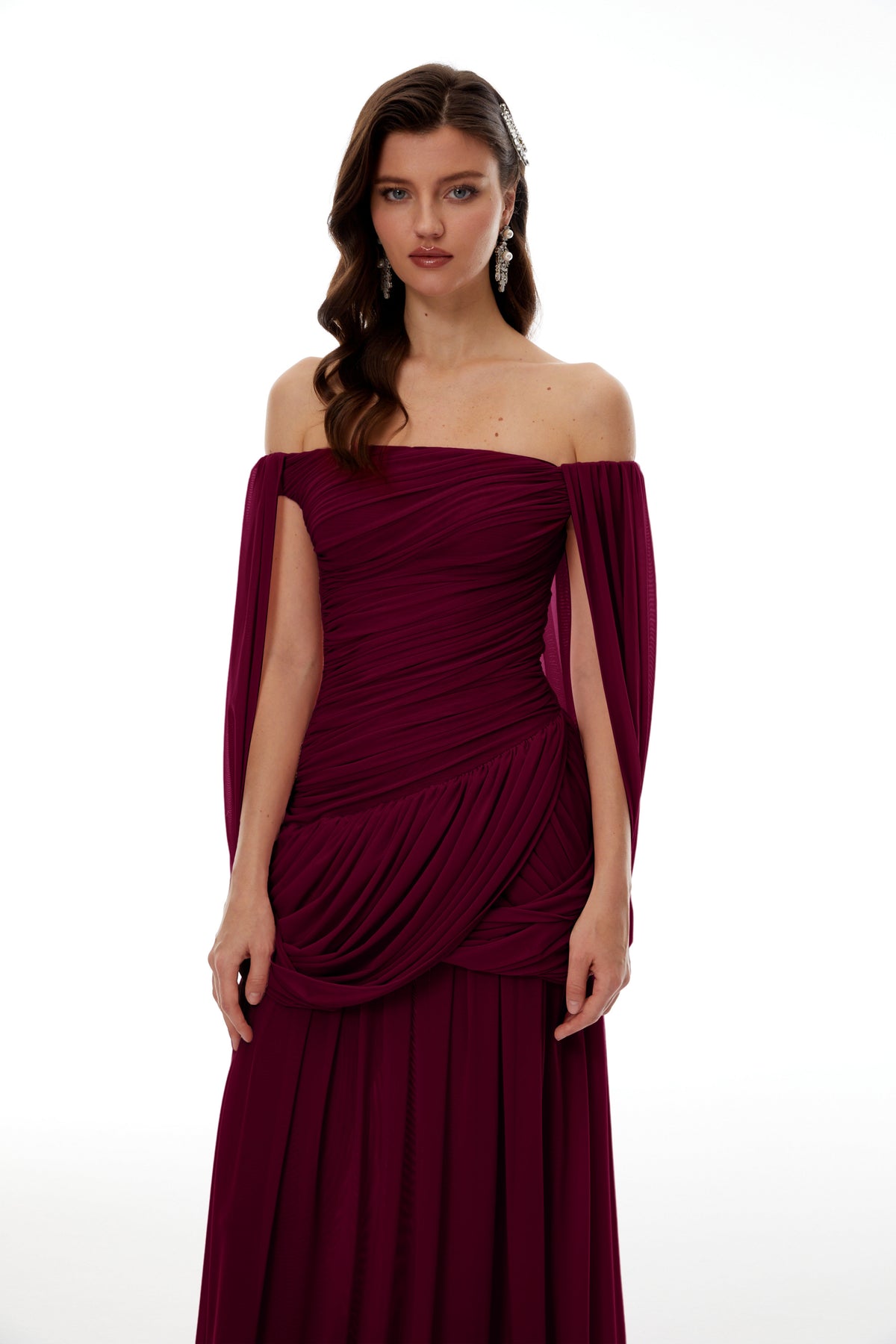Suné Red Cross Front Ruched Maxi Dress