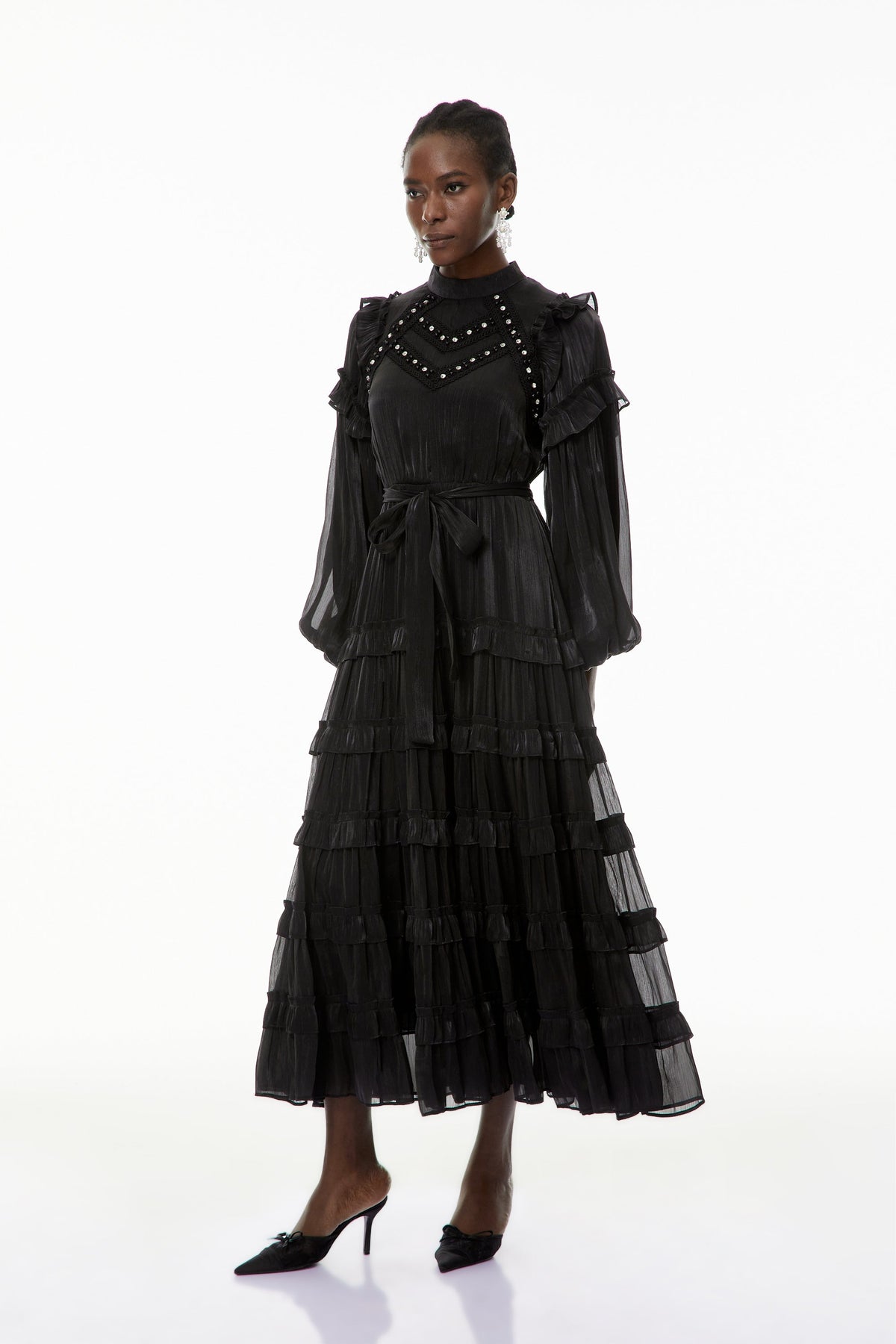 Suzanne Black Ruffled Tiered Maxi Dress