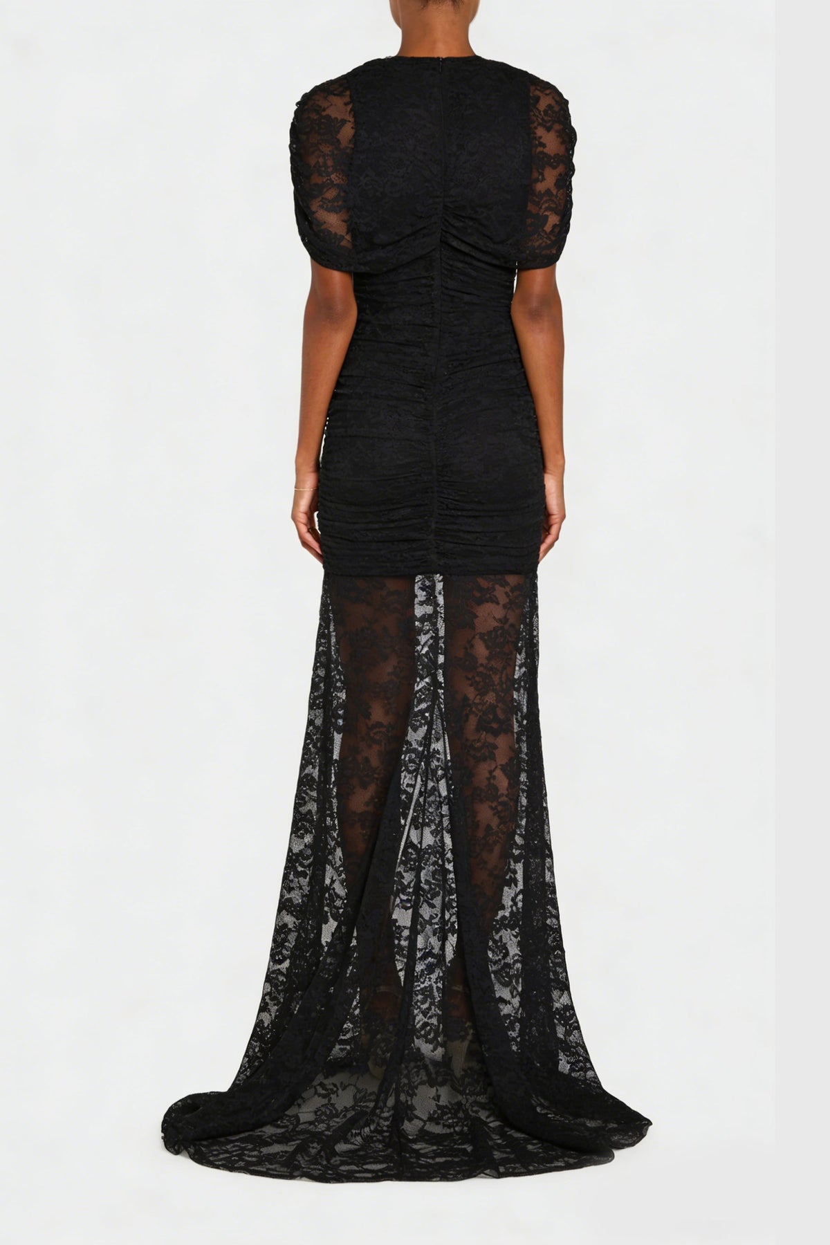 Sylphe Black Asymmetrical Ruched Mesh Maxi Dress