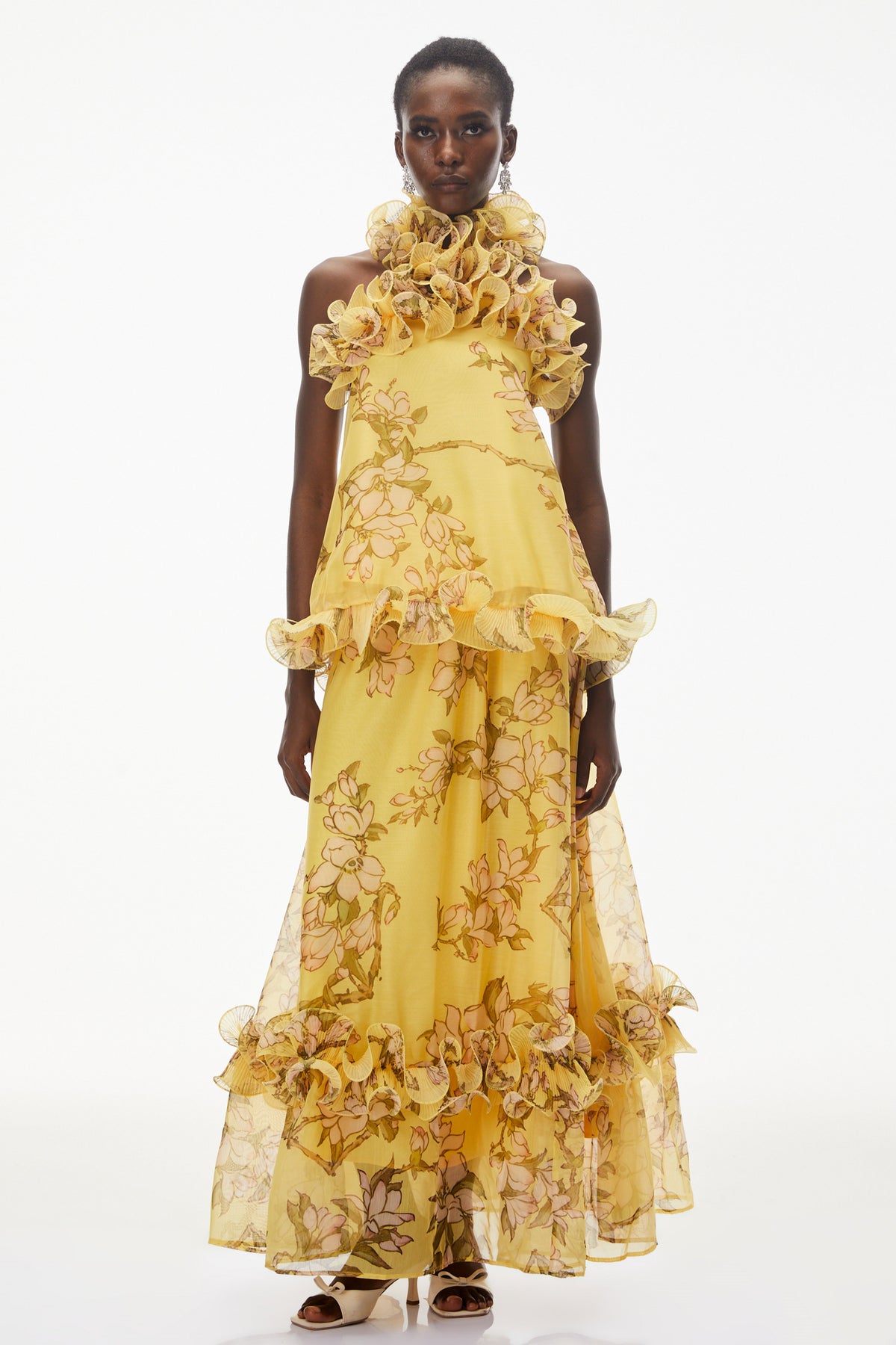 Tamanna Yellow Floral Ruffled Top & Skirt Set