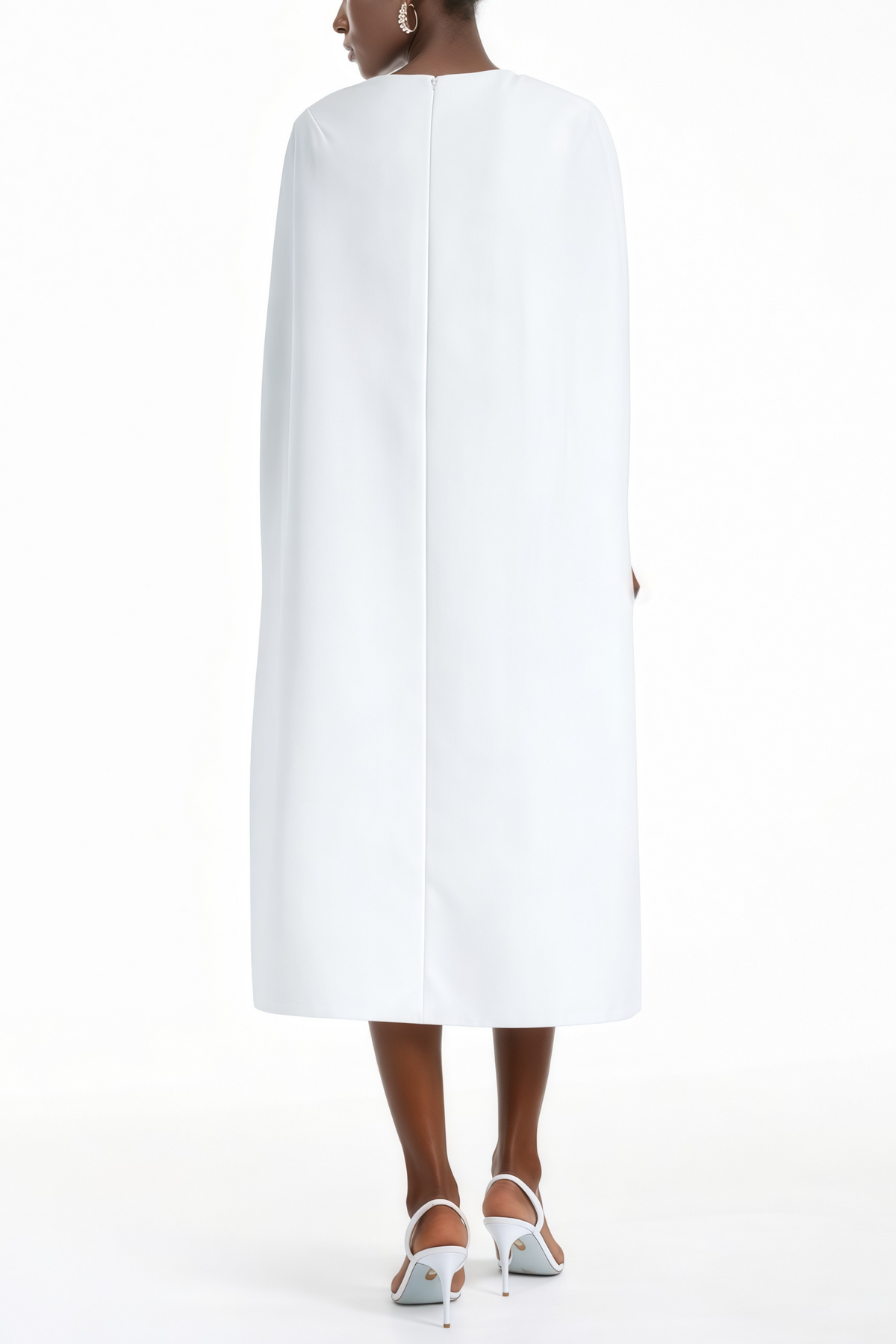 Tetyana White Cape Asymmetrical Midi Dress