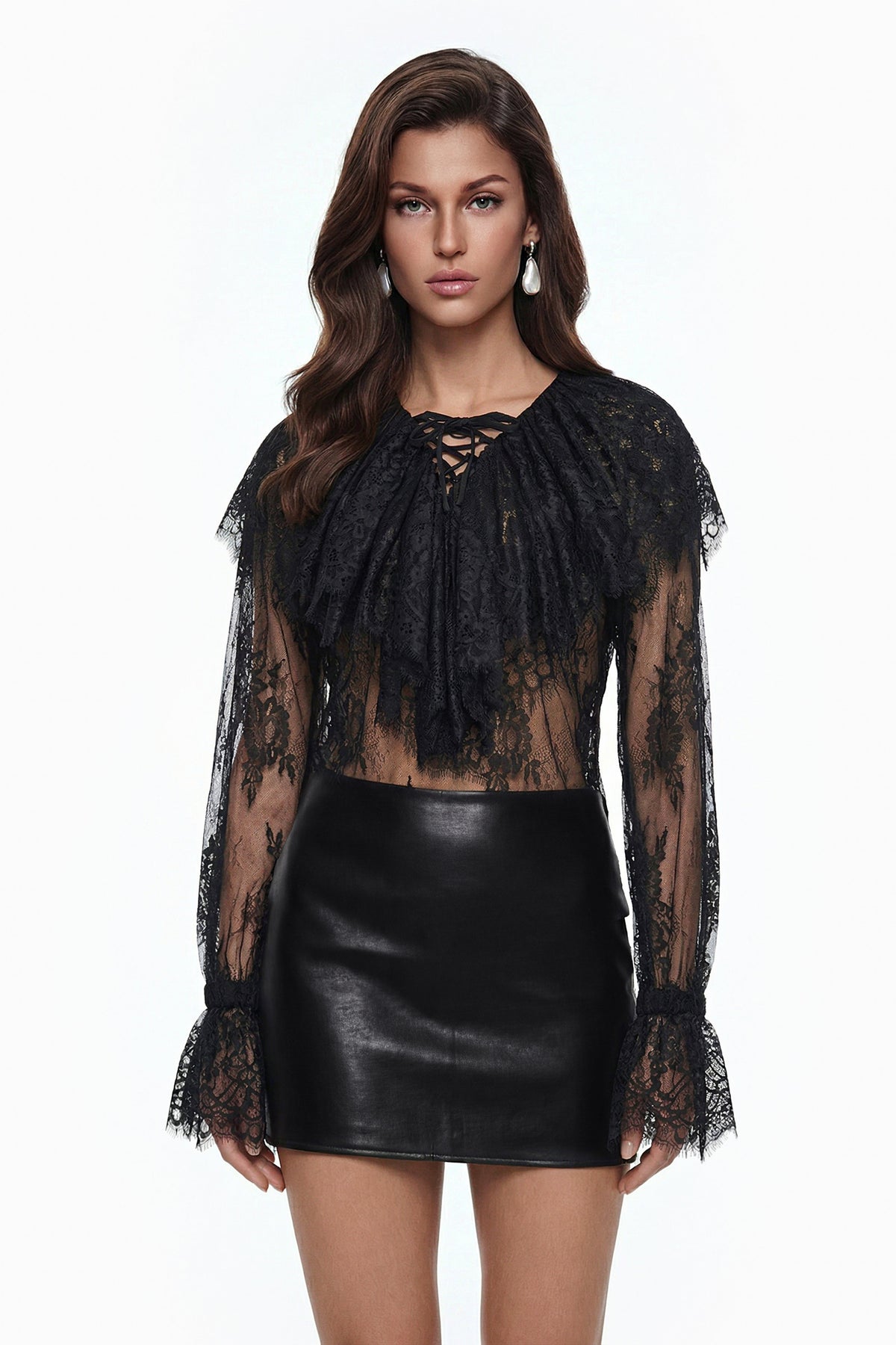 Tilly Black Semi-Sheer Lace Blouse