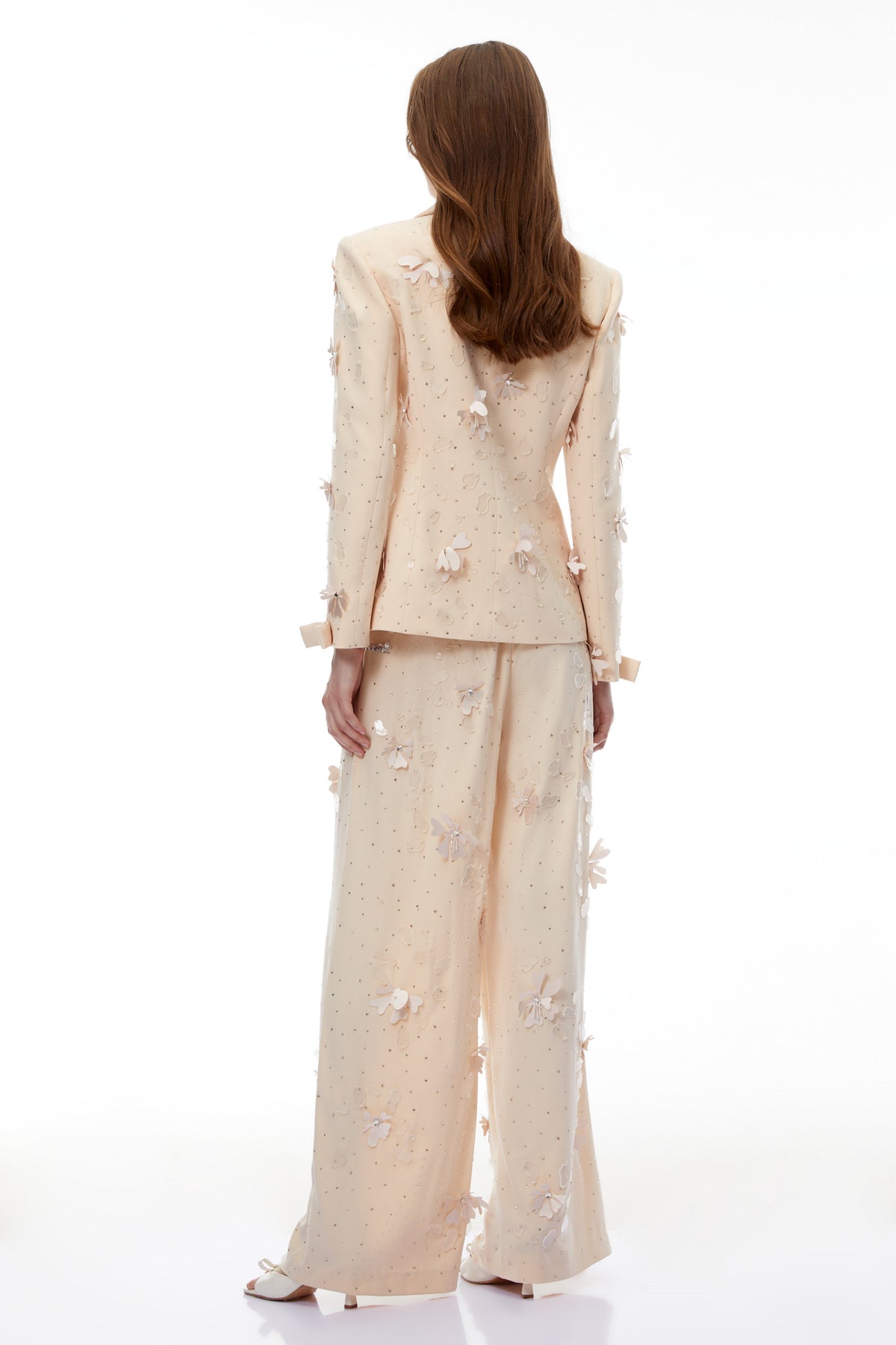 Titania Neutral 3D-Floral Beaded Jacket & Trousers Set