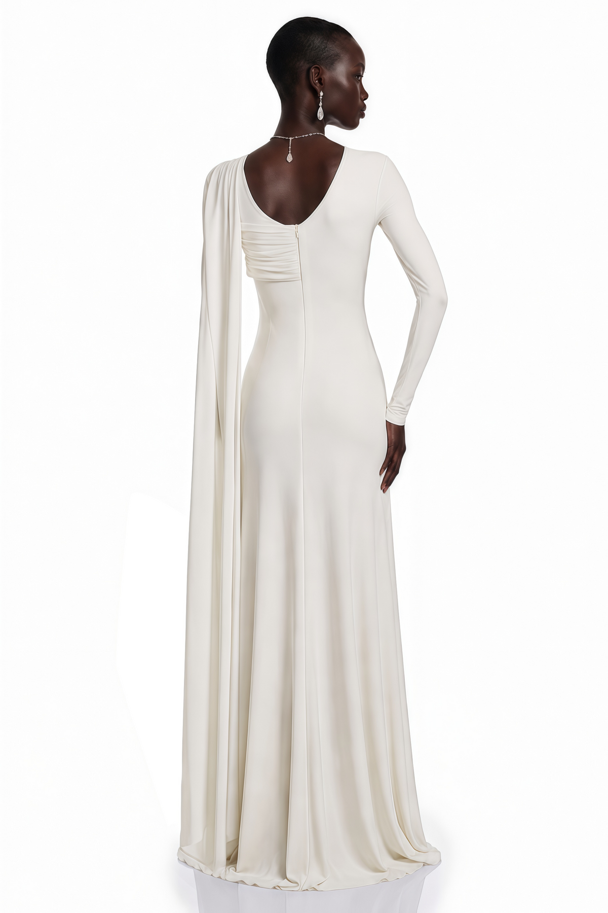 Carina White Asymmetrical Maxi Dress with Cape Sleeves